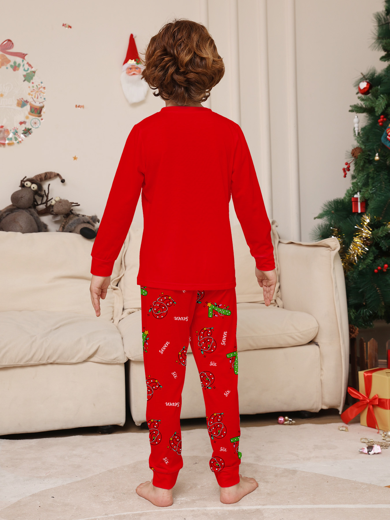 Red Christmas‑Number 6‑7 Family Matching Pajamas