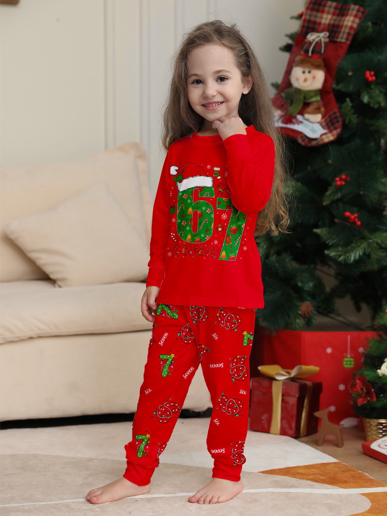 Red Christmas‑Number 6‑7 Family Matching Pajamas