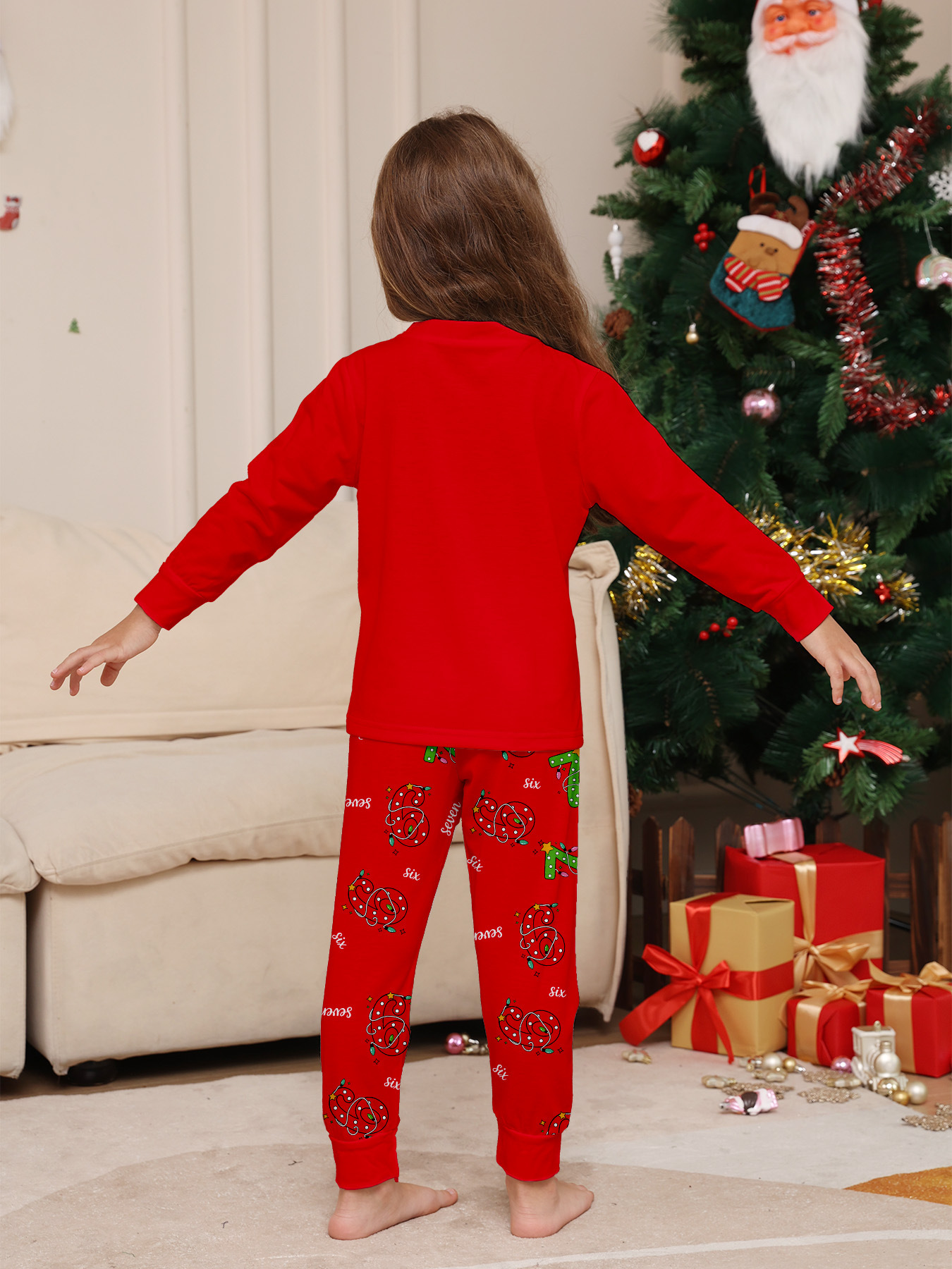 Red Christmas‑Number 6‑7 Family Matching Pajamas