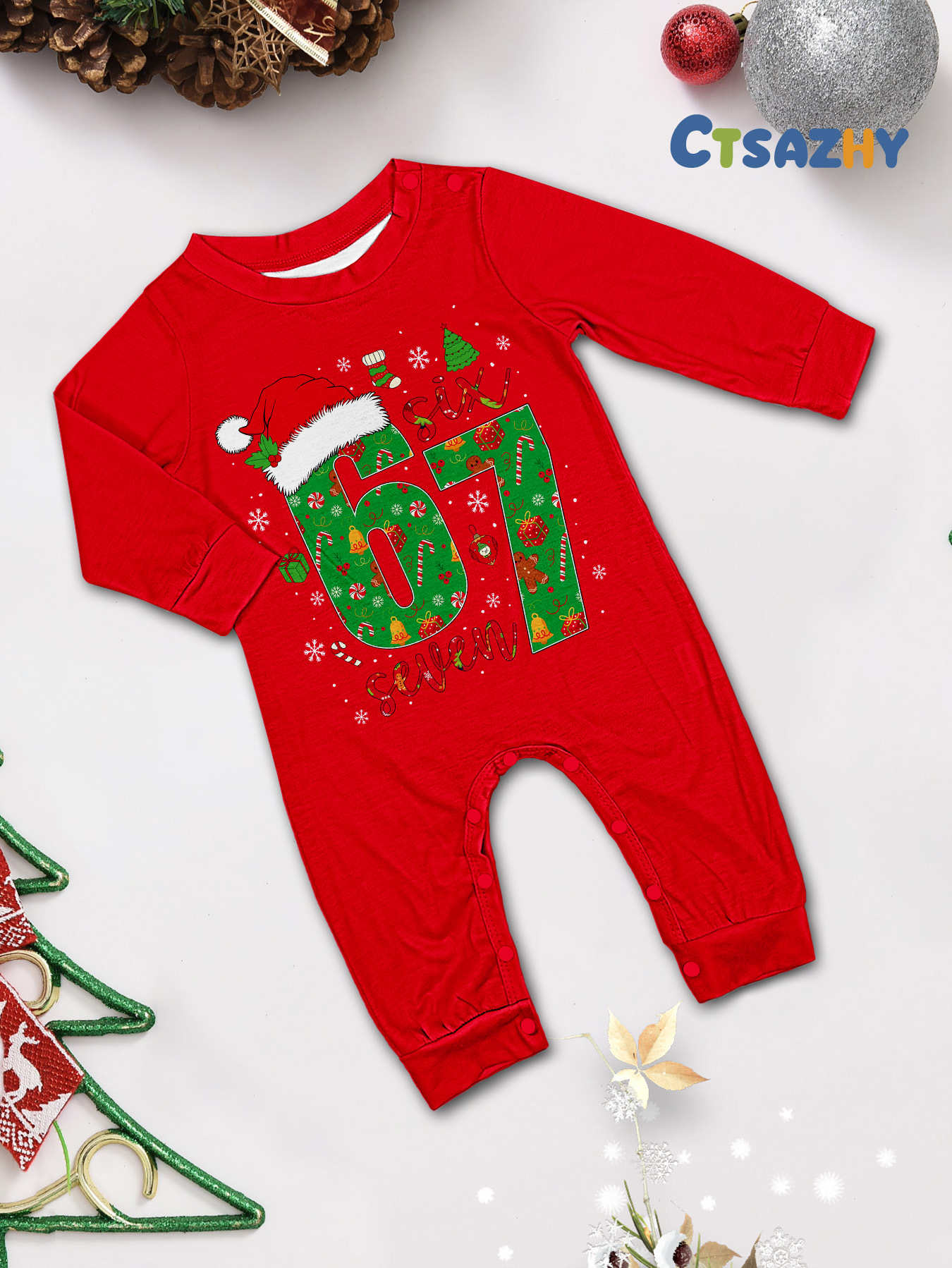 Red Christmas‑Number 6‑7 Family Matching Pajamas