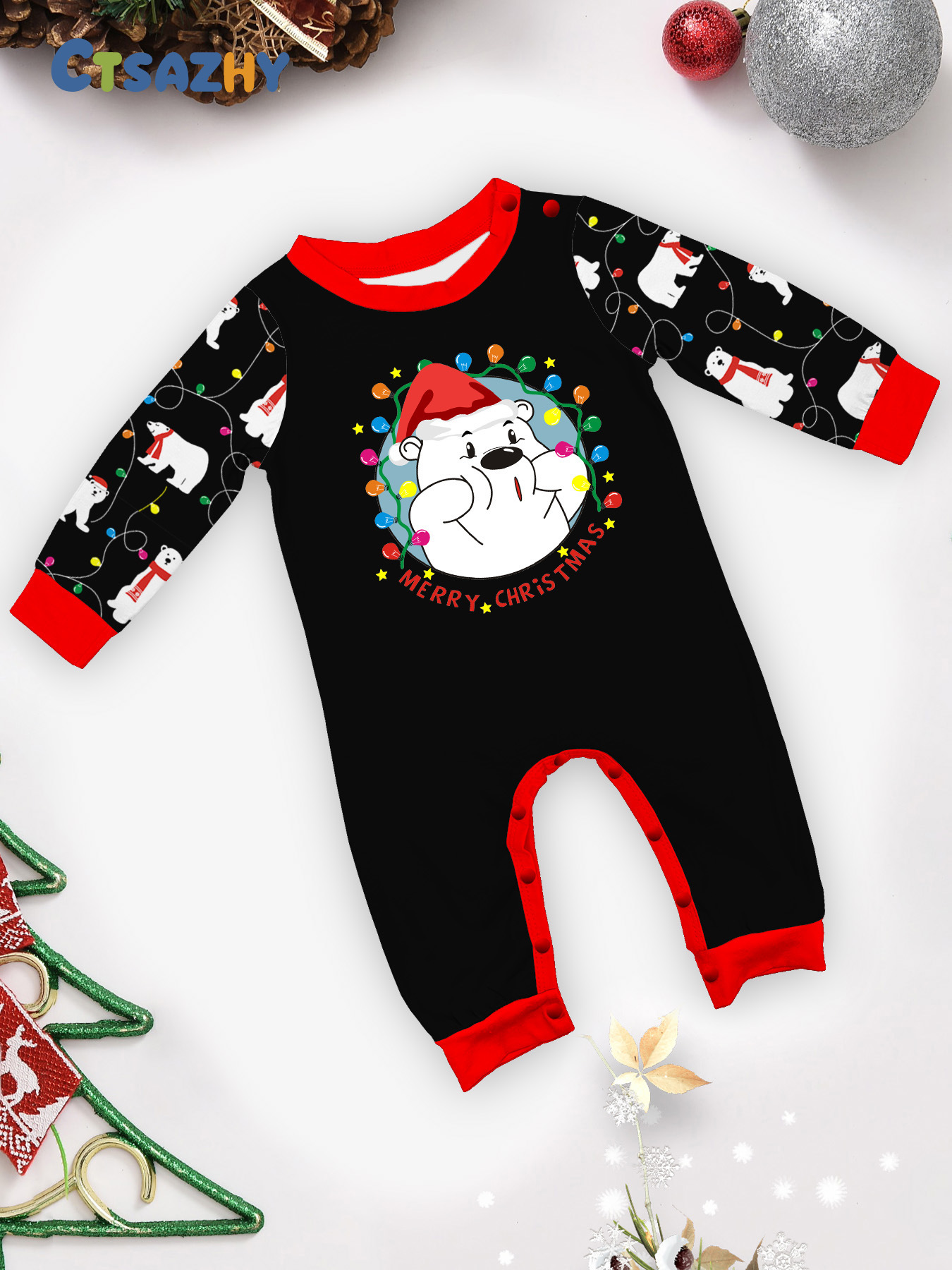 Black Bear‑Christmas Lights Family Matching Pajamas