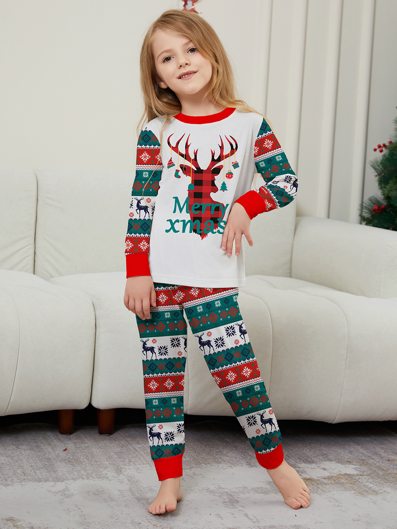 Red‑Green Plaid Reindeer Family Matching Pajamas
