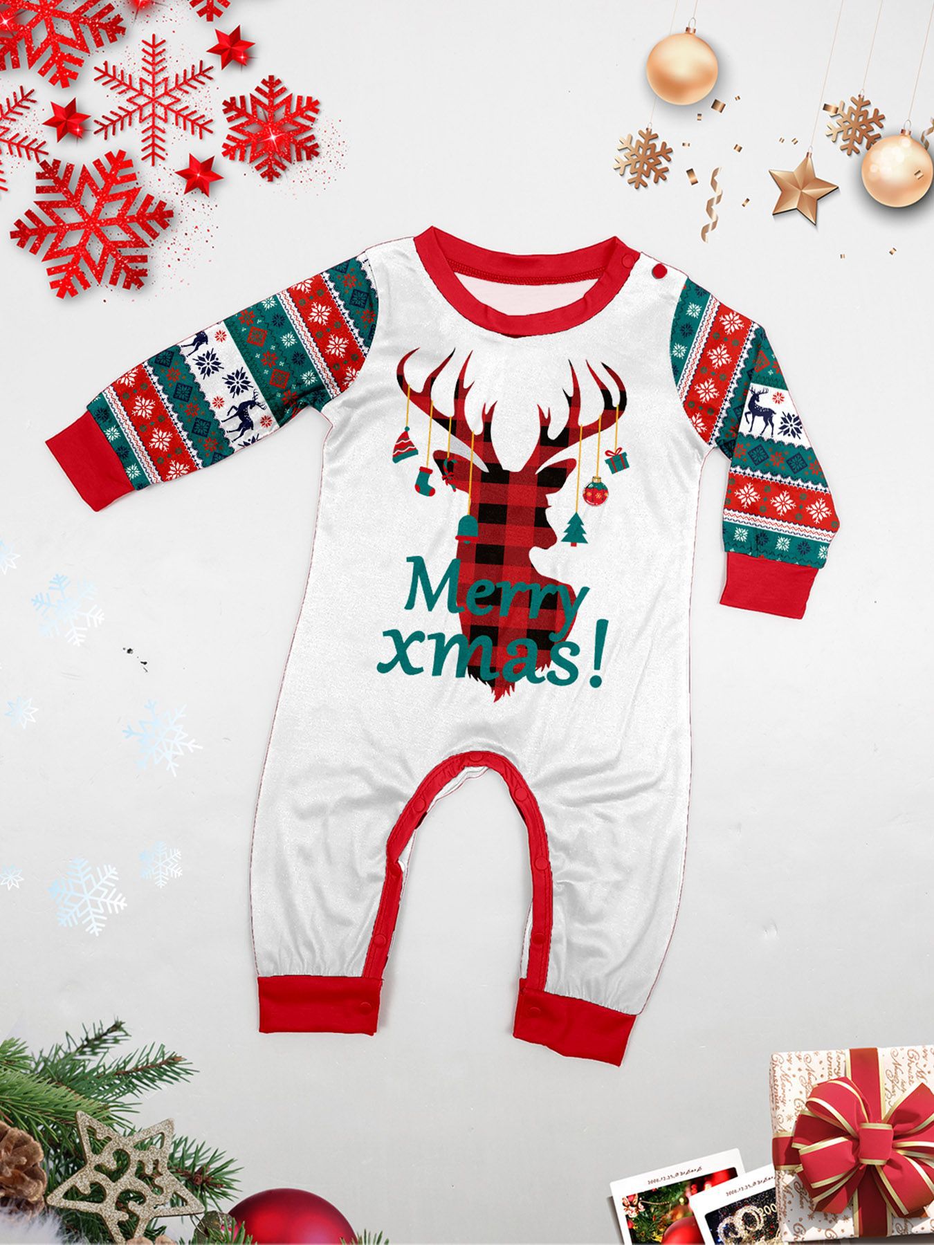 Red‑Green Plaid Reindeer Family Matching Pajamas