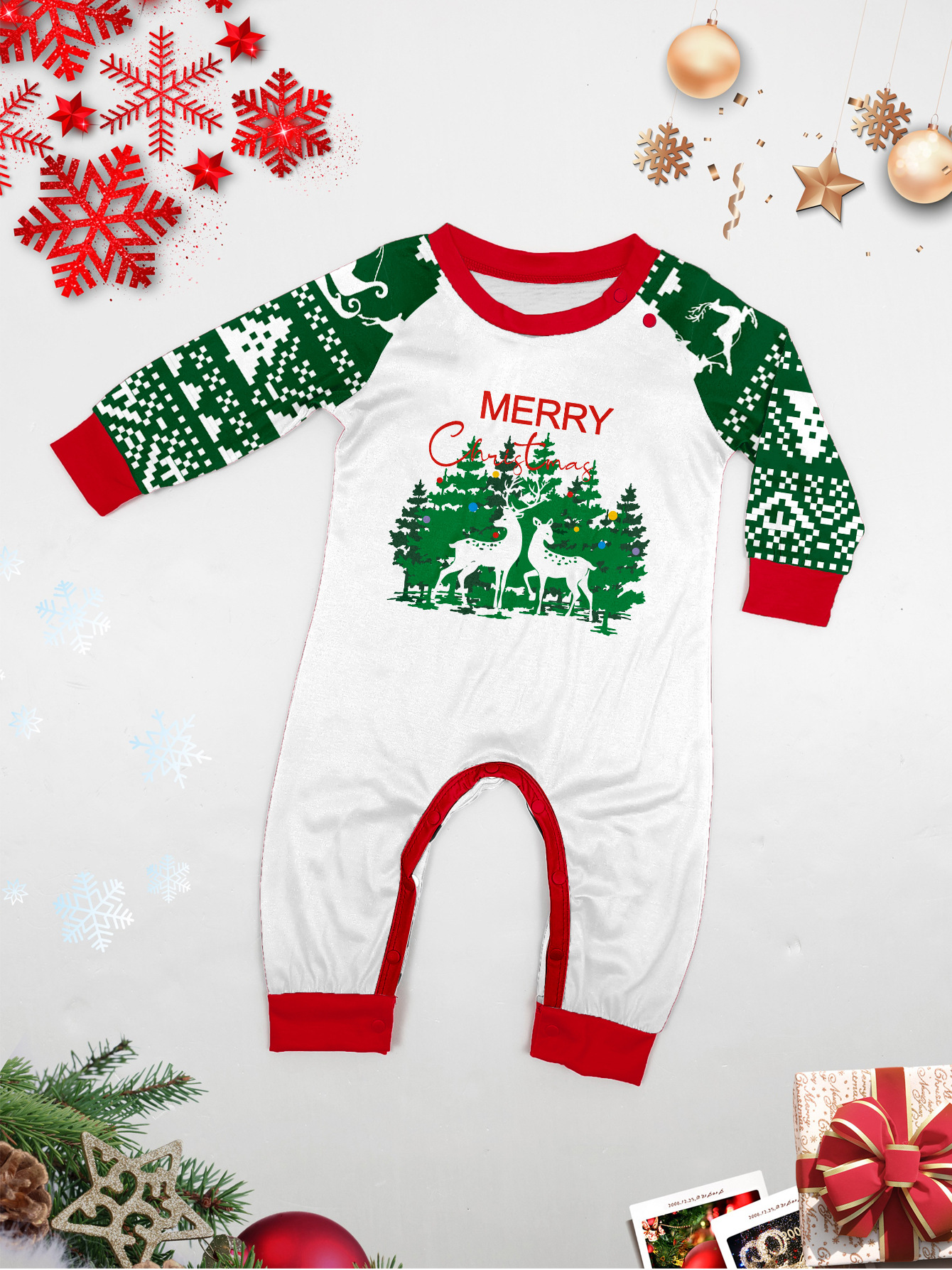 Green Fair‑Isle Christmas Tree Deer Family Pajamas