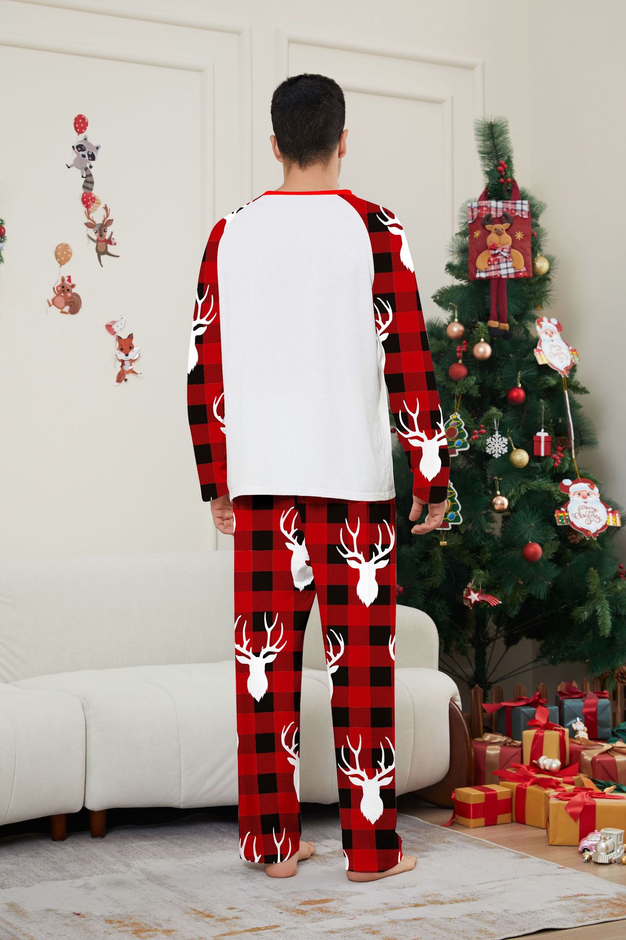Red‑Black Plaid Christmas Deer Family Matching Pajamas