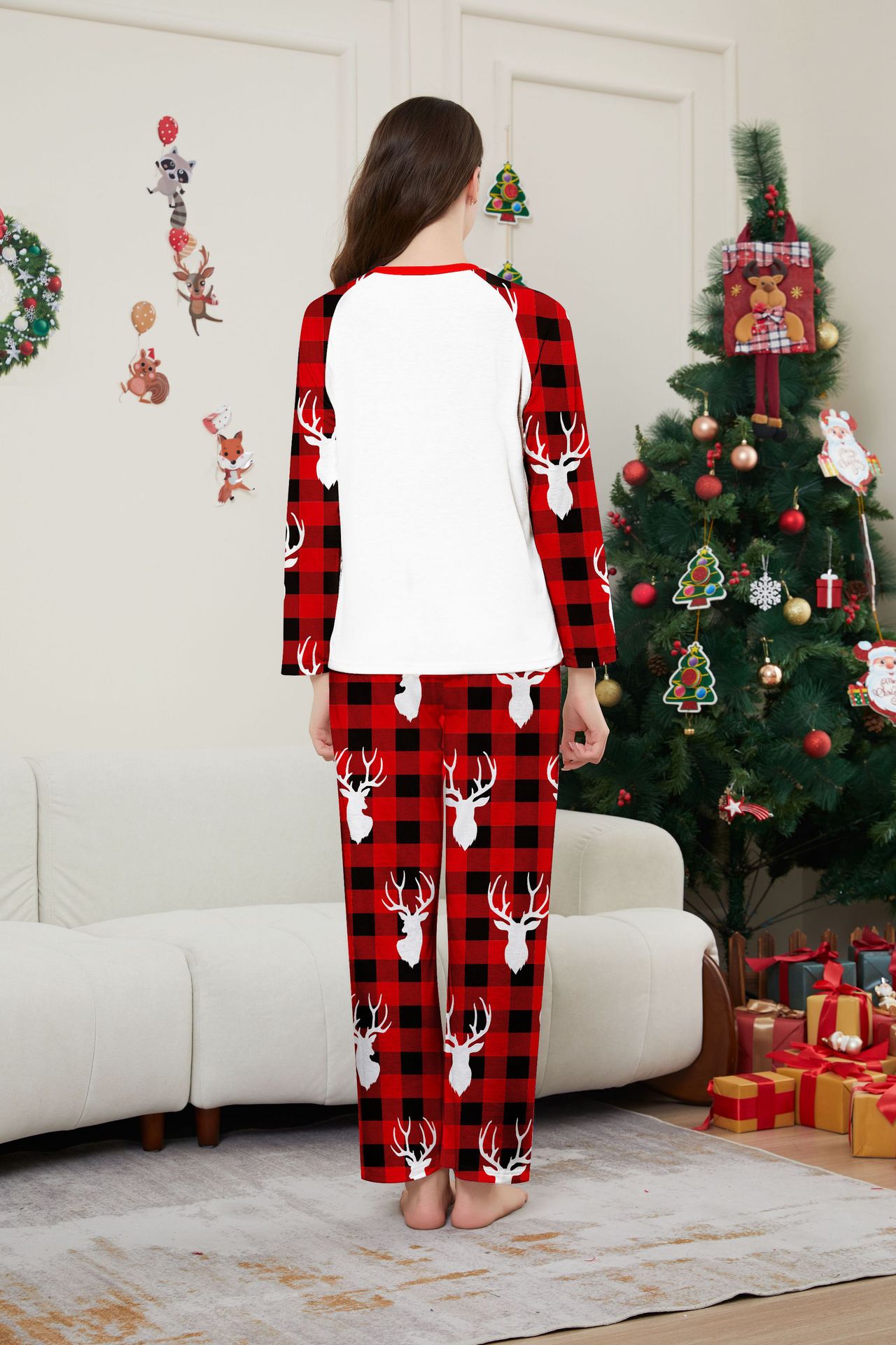 Red‑Black Plaid Christmas Deer Family Matching Pajamas