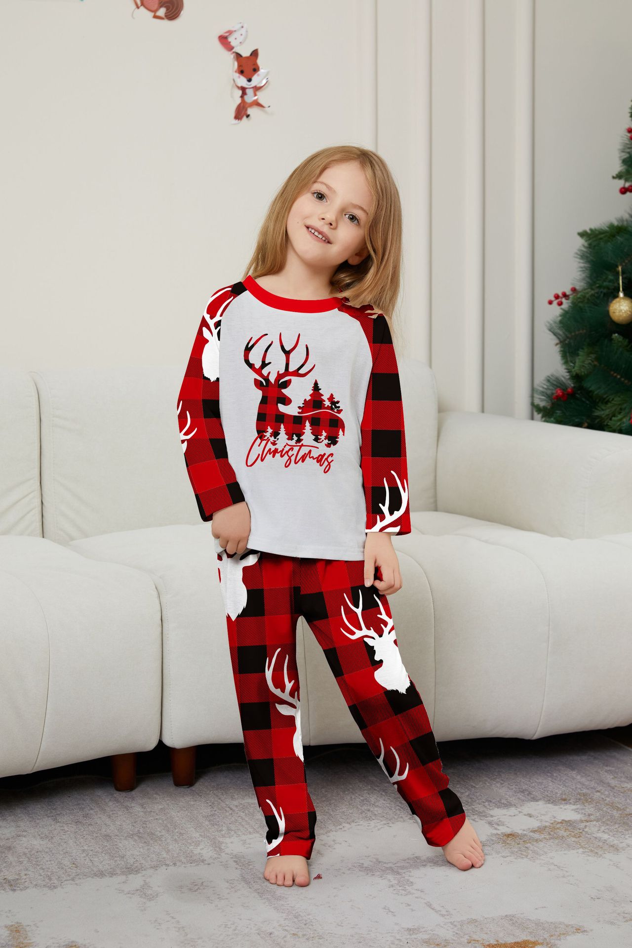 Red‑Black Plaid Christmas Deer Family Matching Pajamas