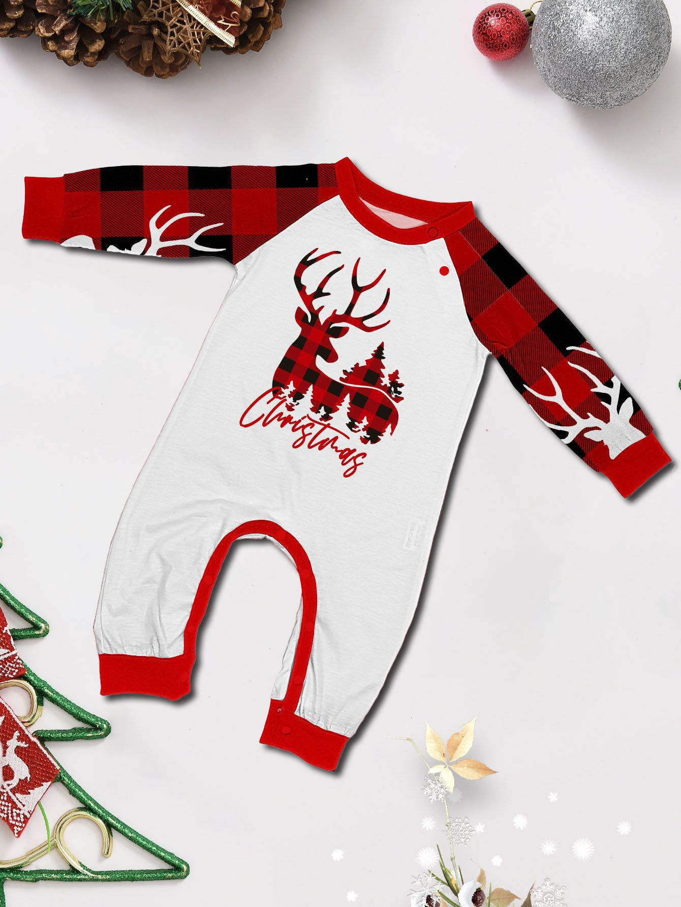 Red‑Black Plaid Christmas Deer Family Matching Pajamas