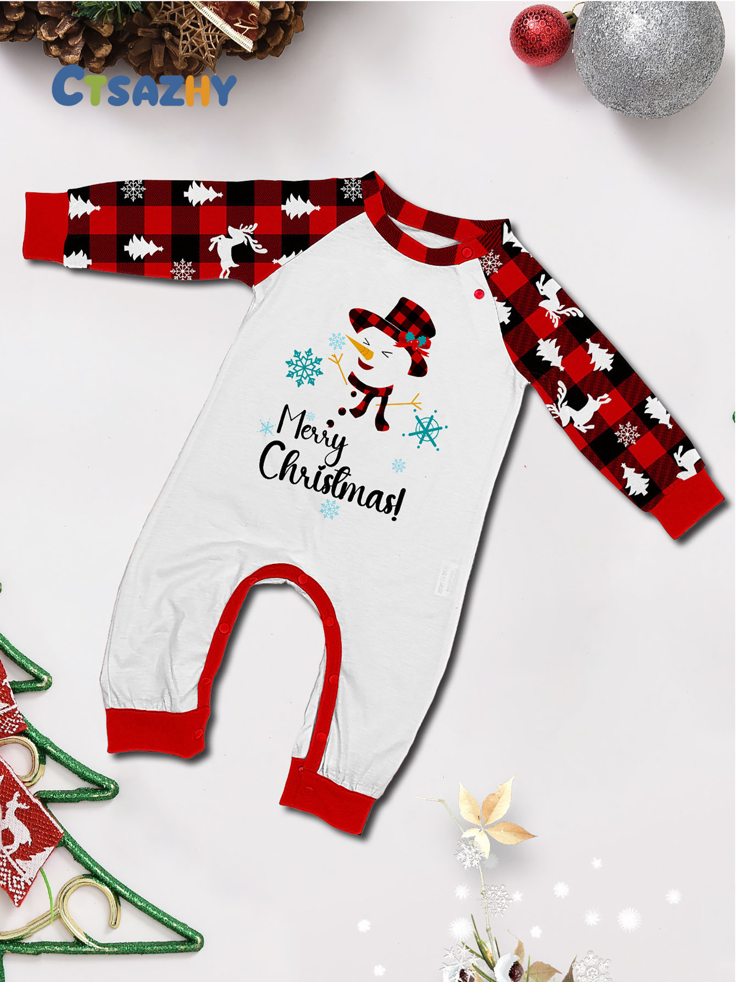 Snowman Red‑Black Plaid Family Matching Pajamas