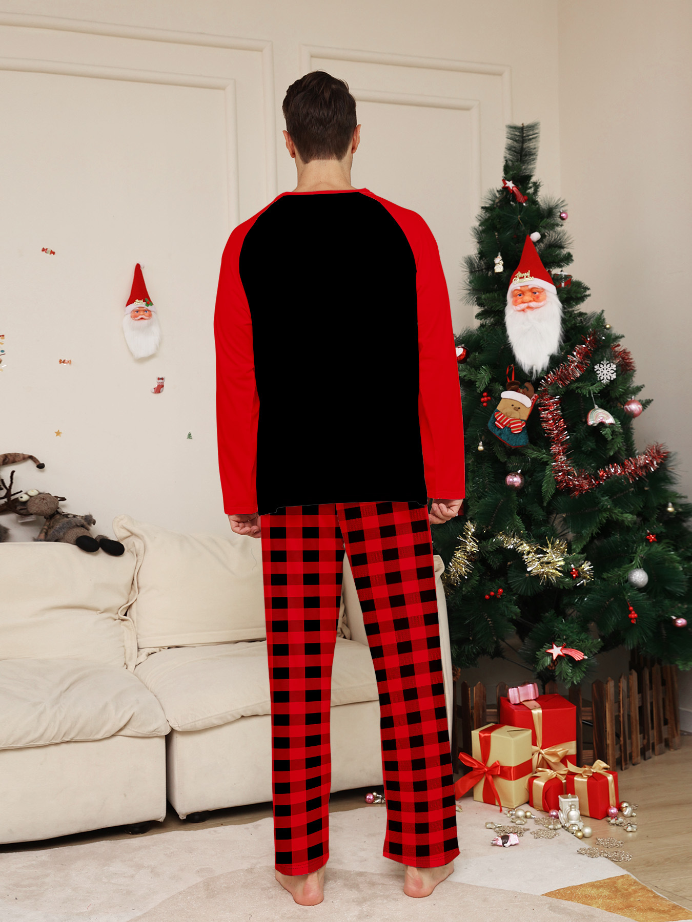 Red‑Black Plaid Grinch Print Family Matching Pajamas
