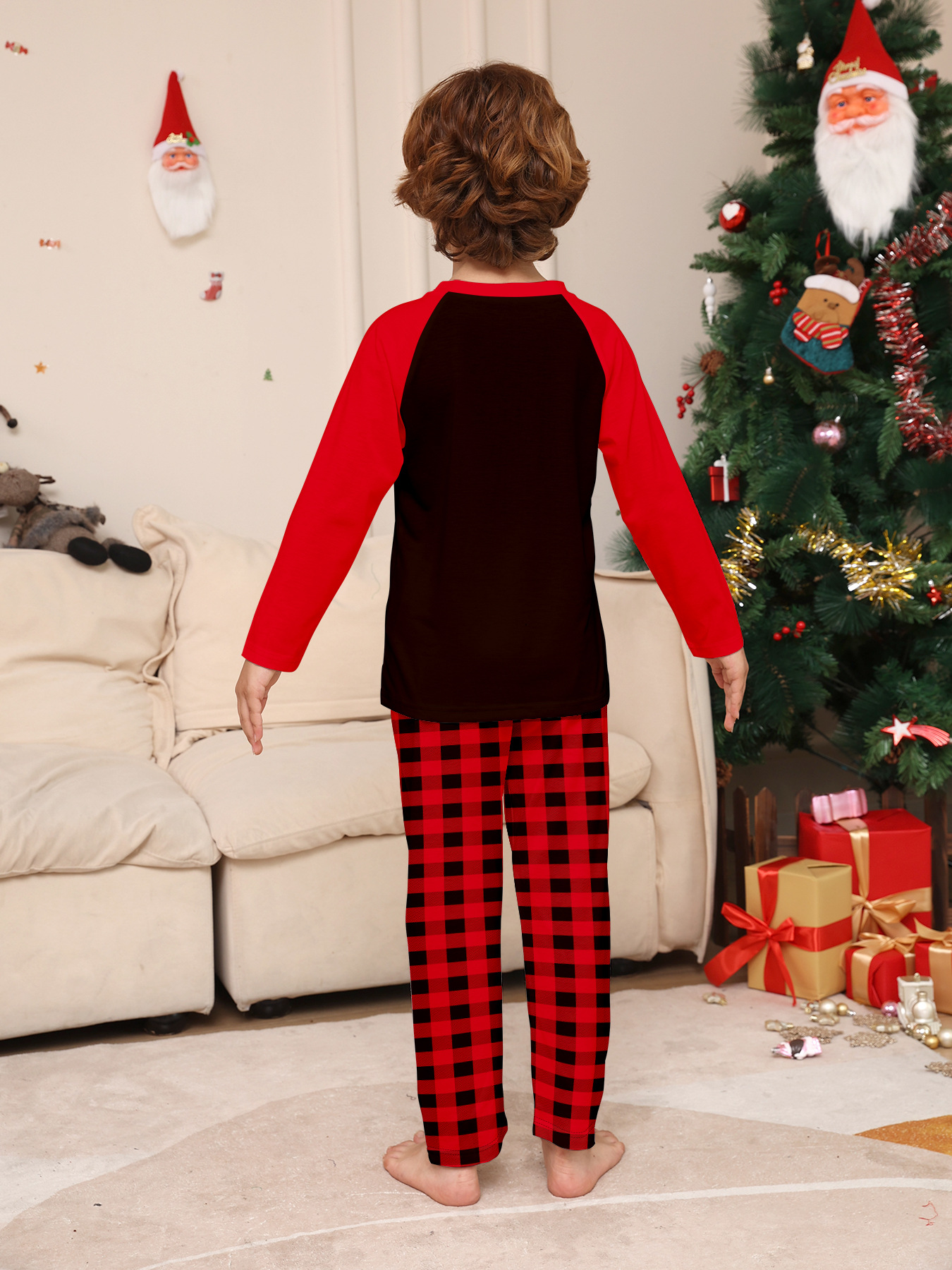 Red‑Black Plaid Grinch Print Family Matching Pajamas