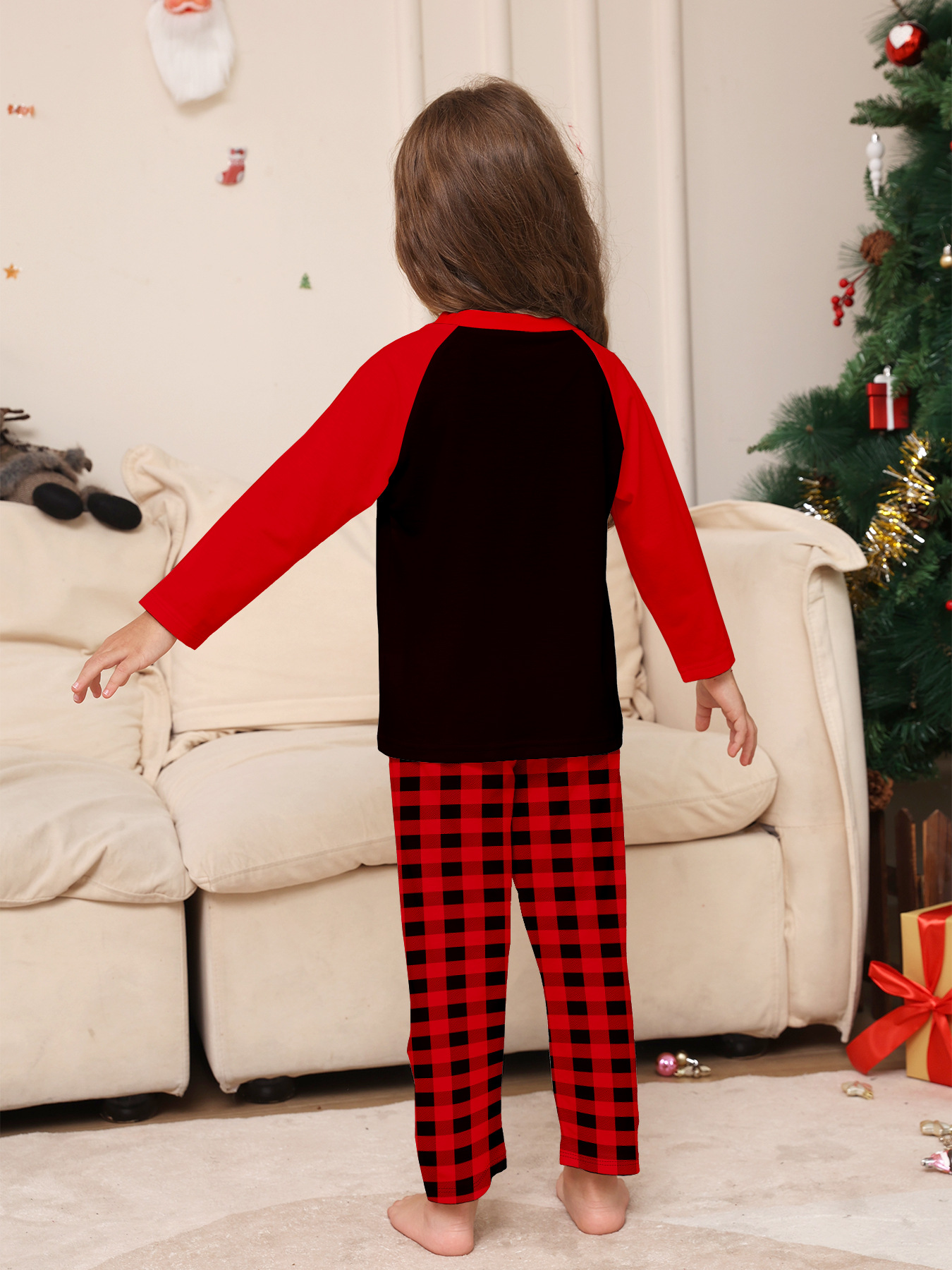 Red‑Black Plaid Grinch Print Family Matching Pajamas