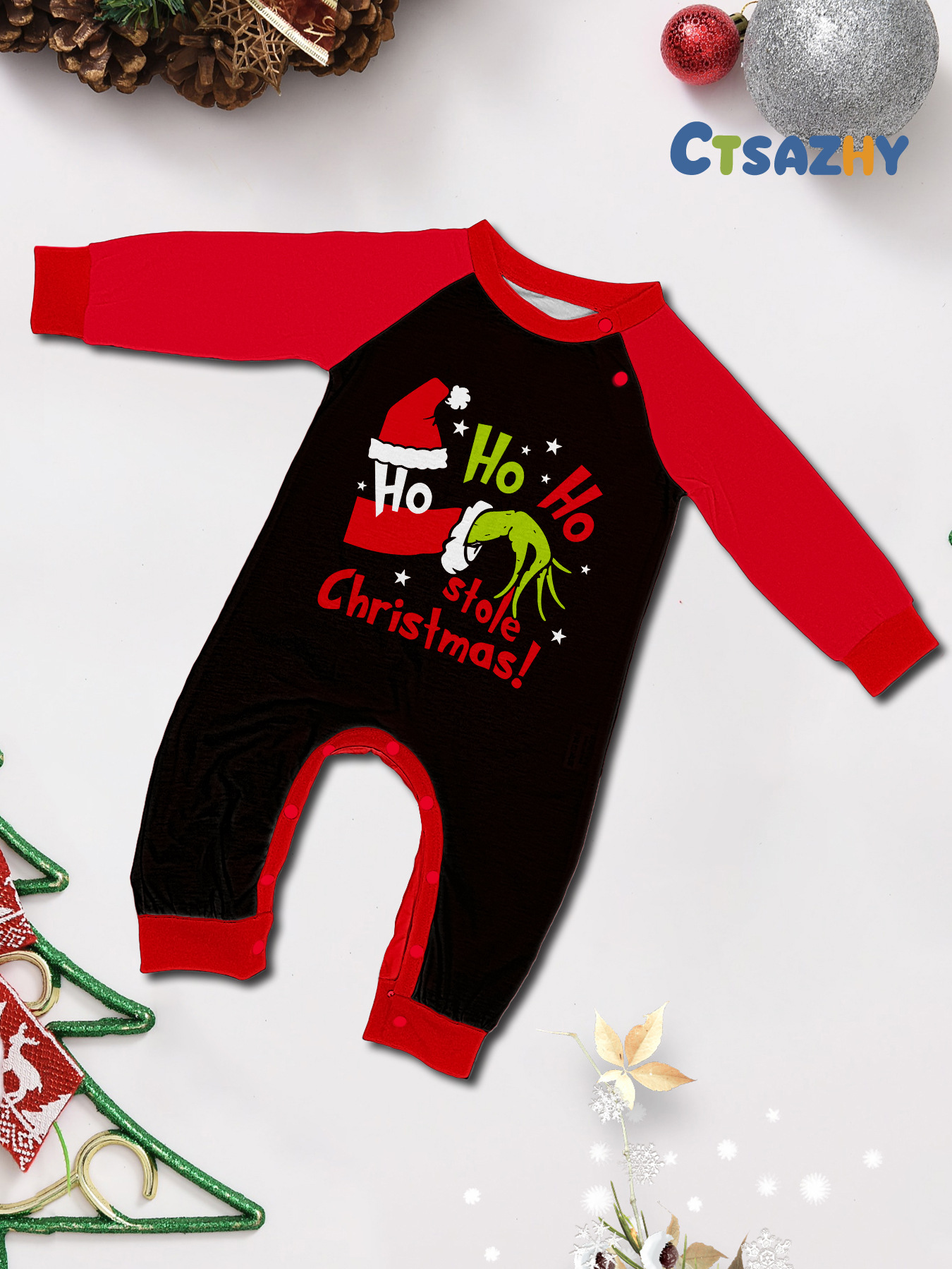 Red‑Black Plaid Grinch Print Family Matching Pajamas