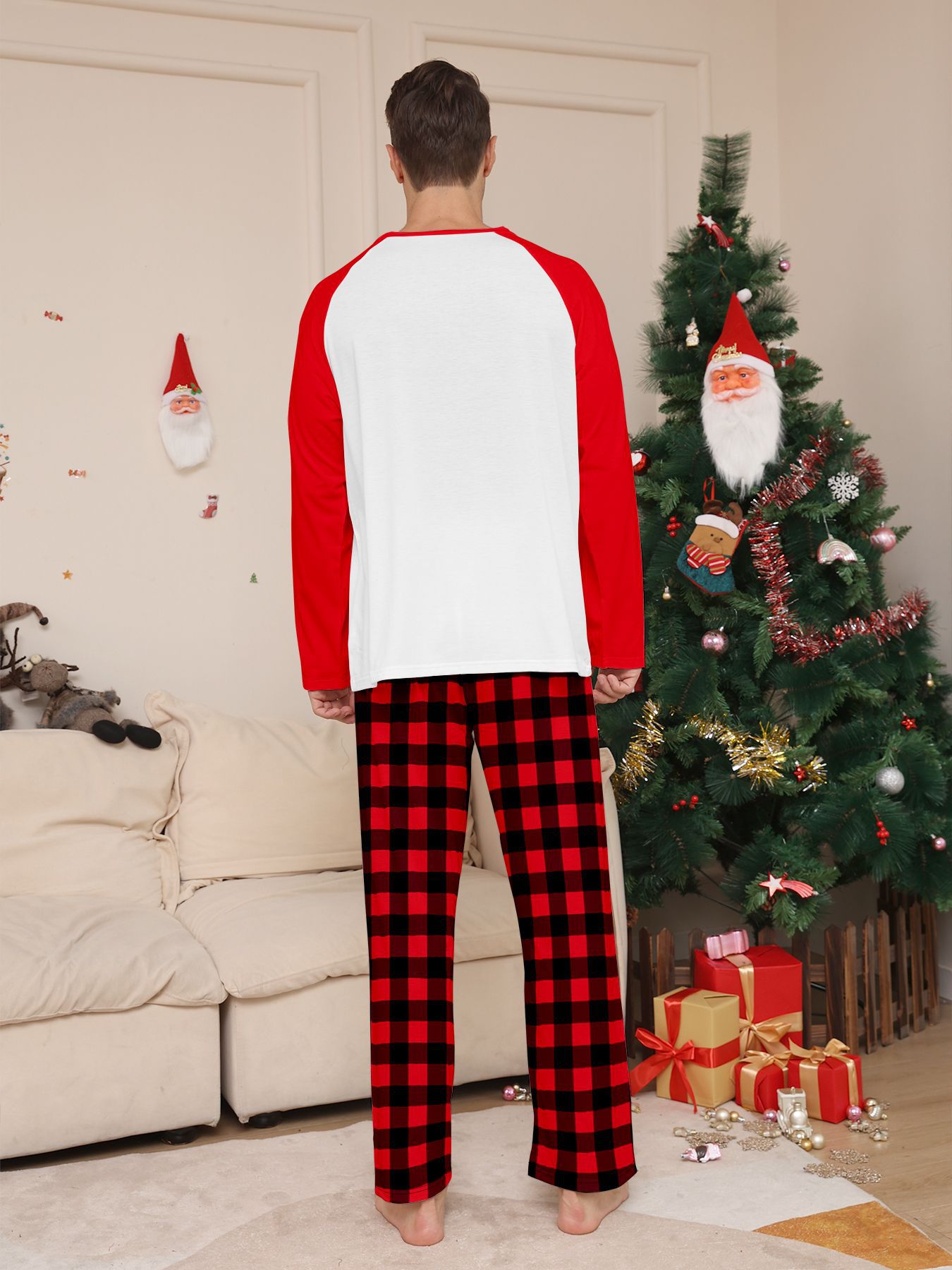 Red‑White Raglan Christmas Truck Tree Family Pajamas