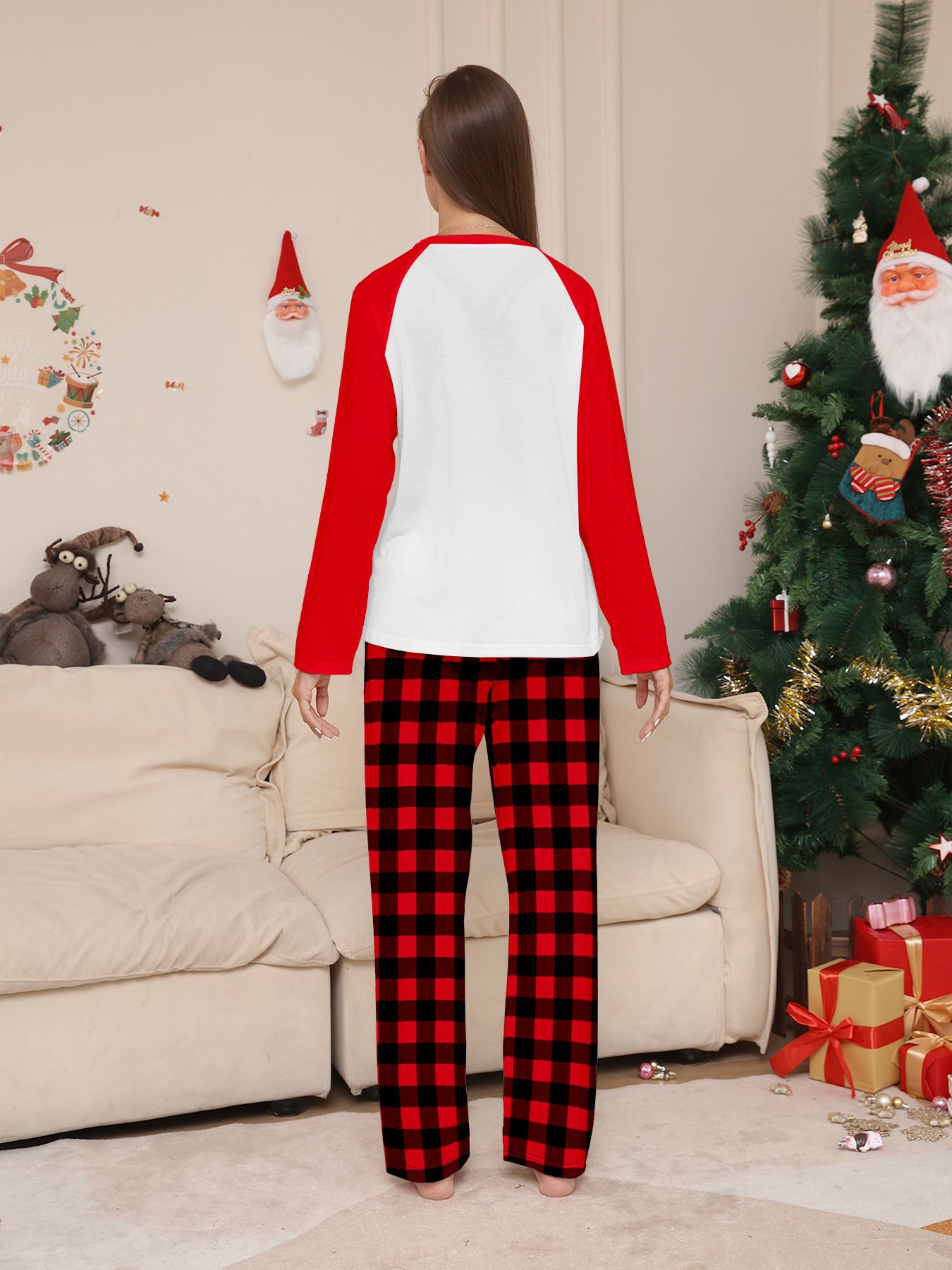 Red‑White Raglan Christmas Truck Tree Family Pajamas