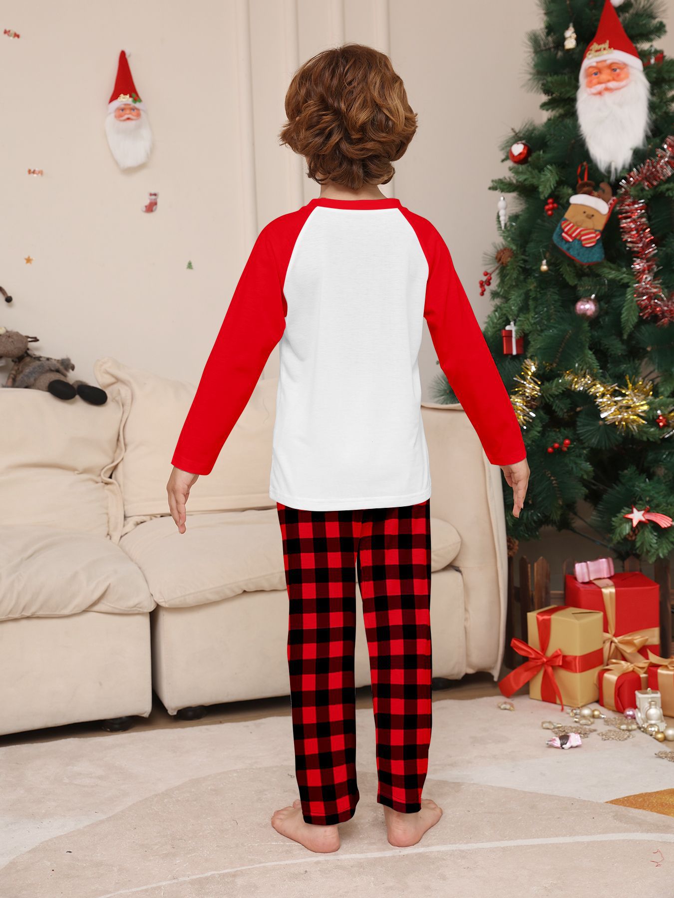 Red‑White Raglan Christmas Truck Tree Family Pajamas