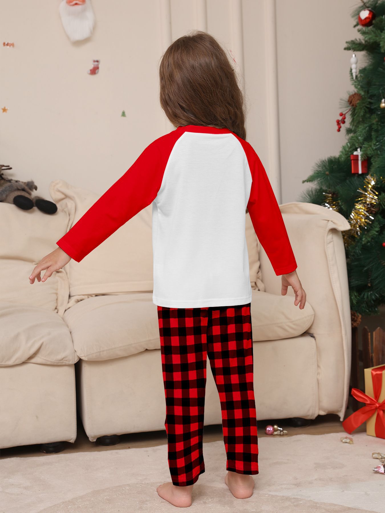 Red‑White Raglan Christmas Truck Tree Family Pajamas