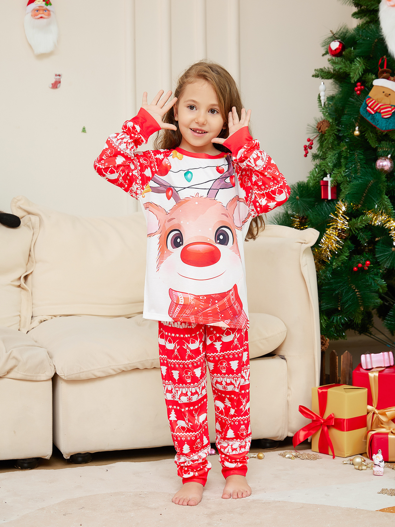 Red‑White Reindeer Fair Isle Family Matching Pajamas