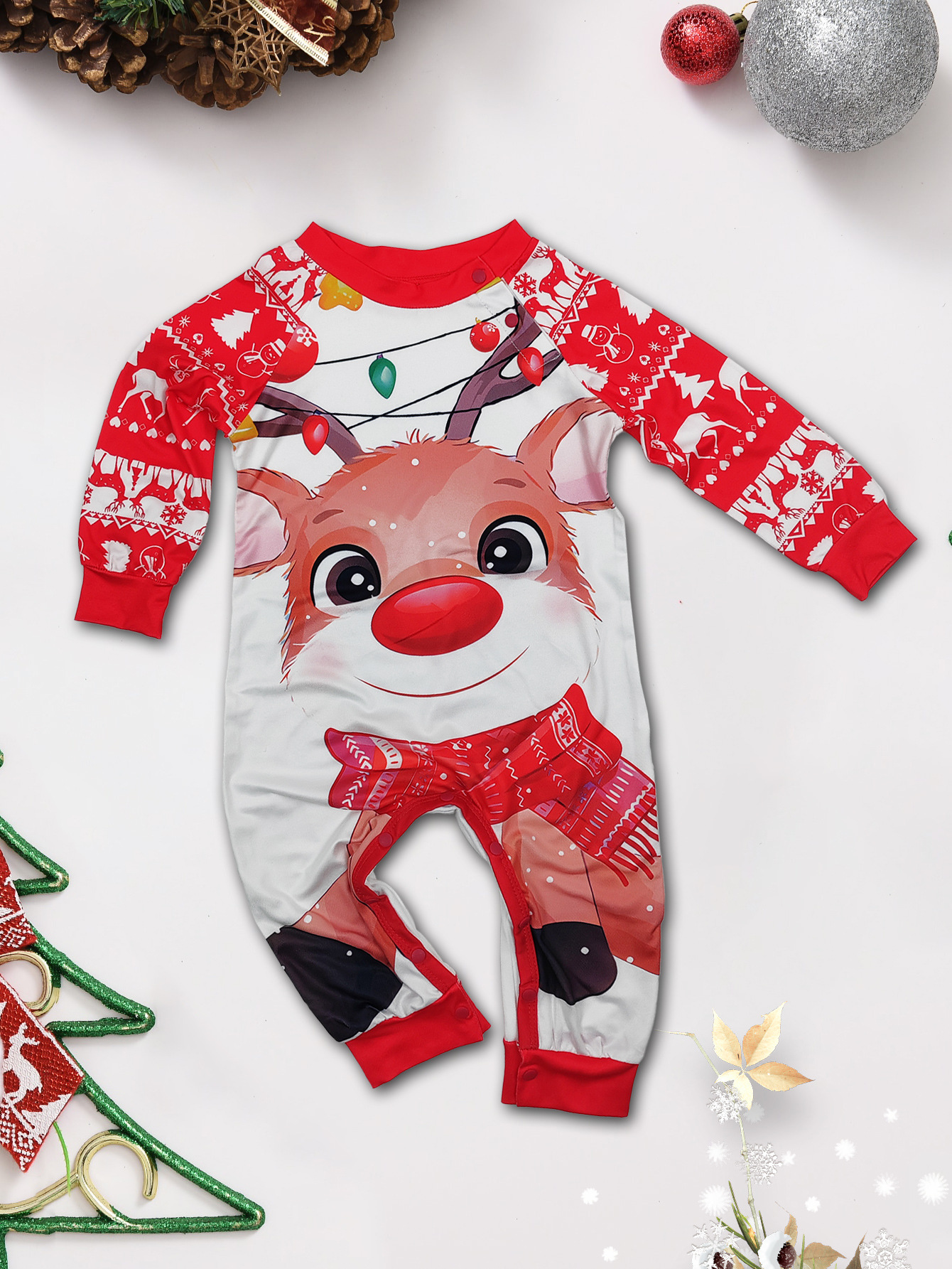 Red‑White Reindeer Fair Isle Family Matching Pajamas