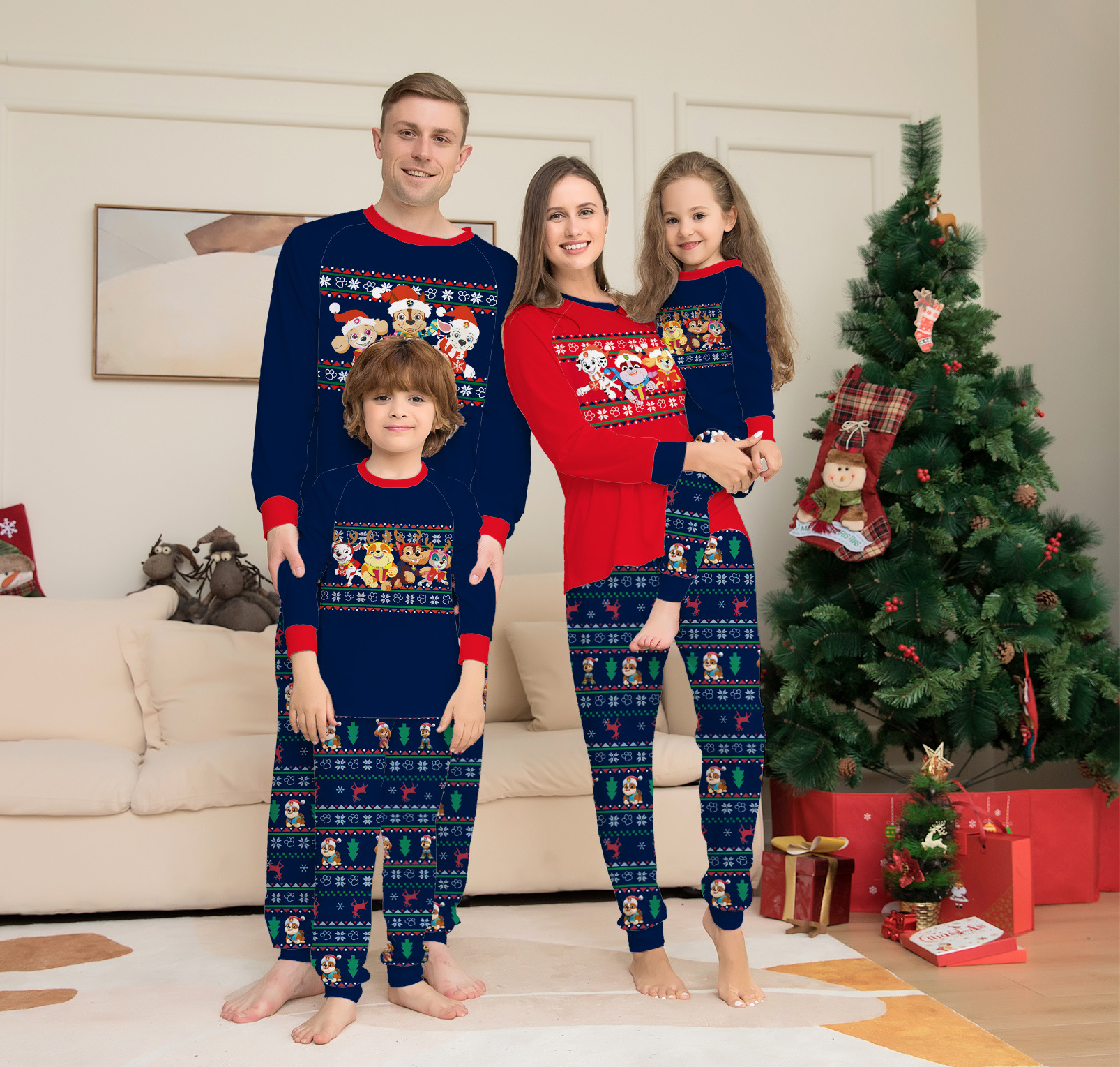 Navy Christmas Cartoon Animal Family Matching Pajamas