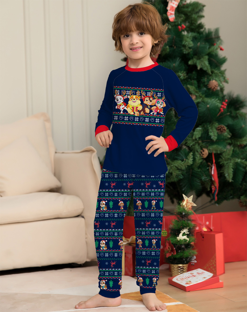 Navy Christmas Cartoon Animal Family Matching Pajamas