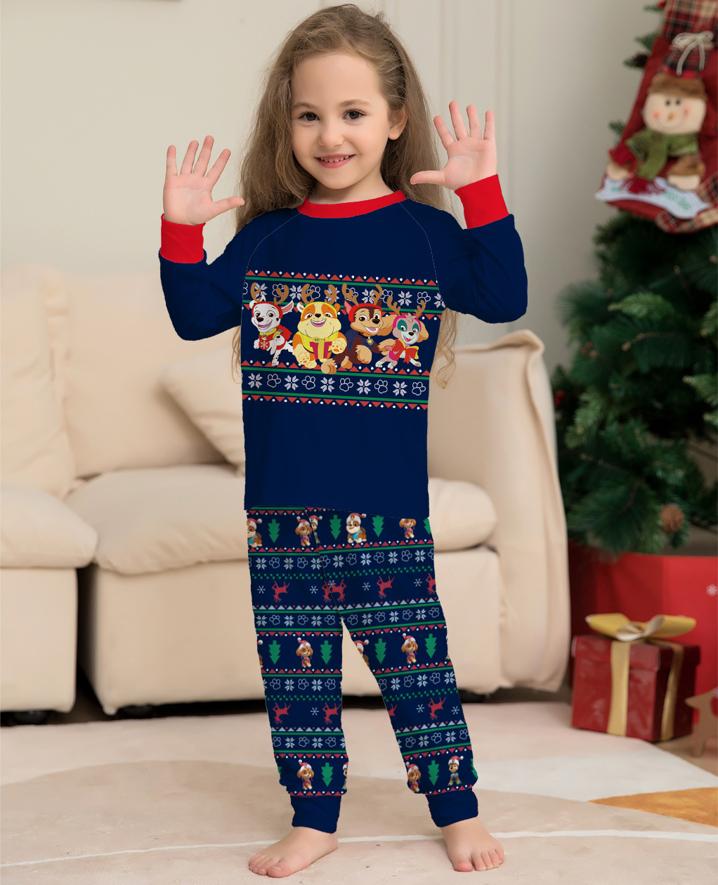 Navy Christmas Cartoon Animal Family Matching Pajamas