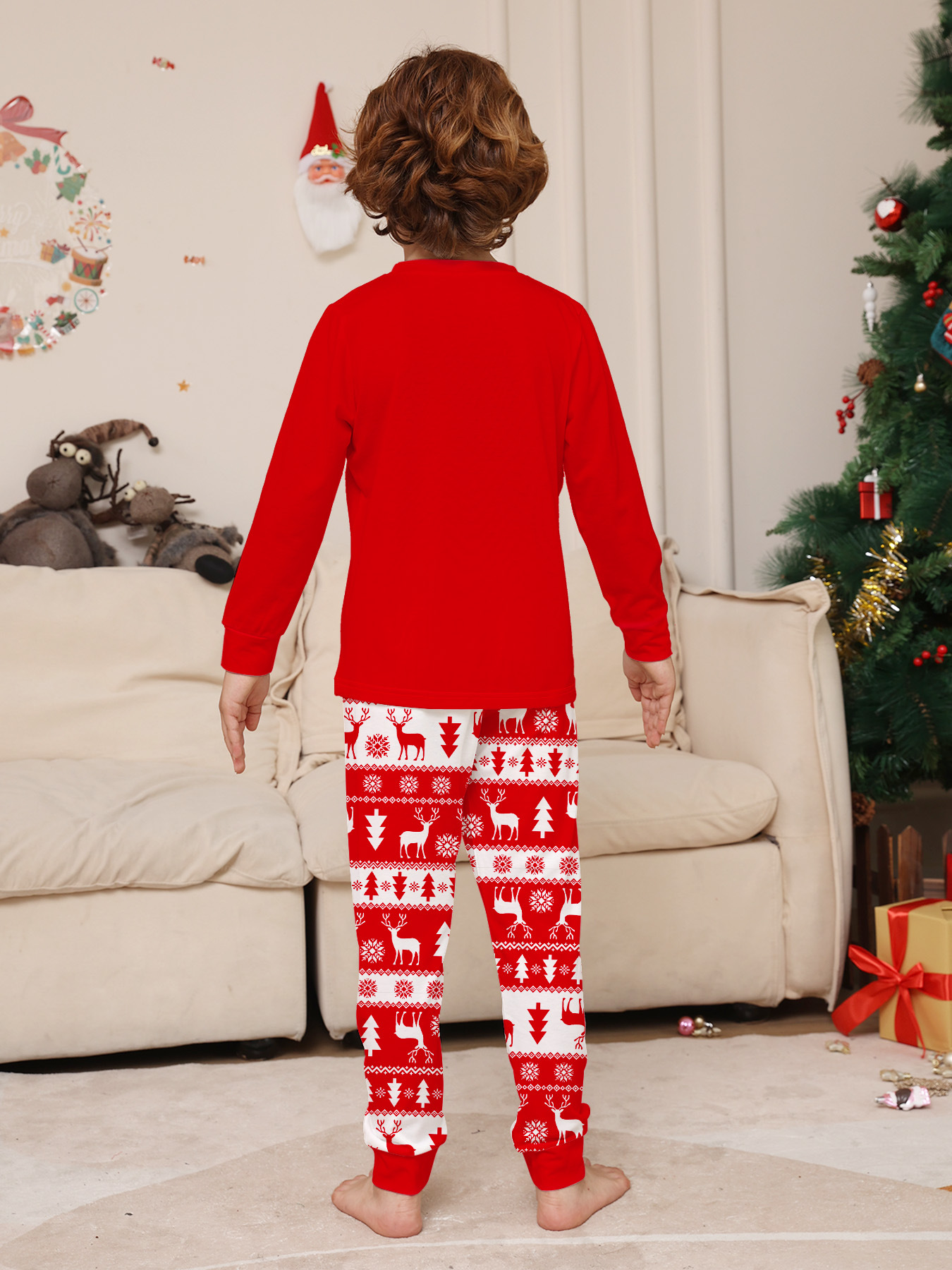 Red Christmas Tree & Reindeer Fair Isle Family Pajamas