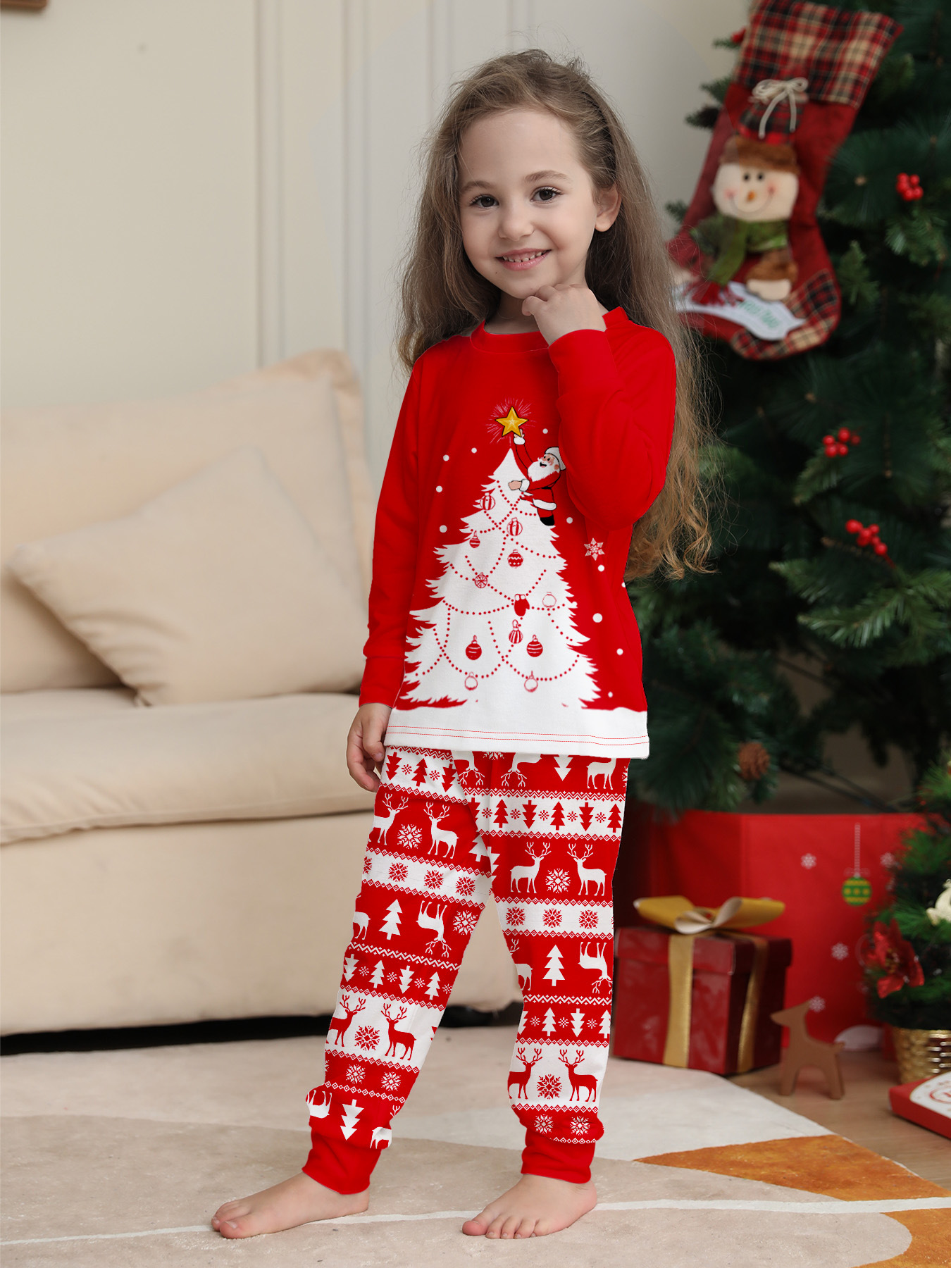 Red Christmas Tree & Reindeer Fair Isle Family Pajamas