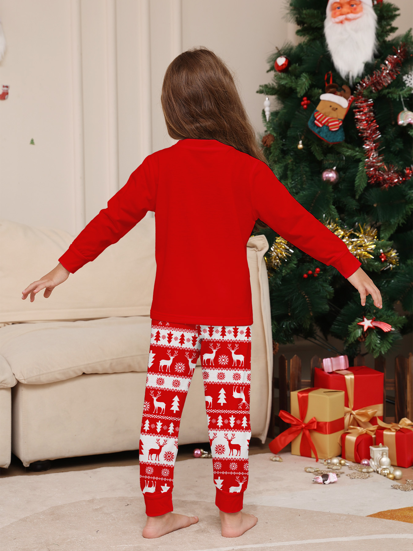 Red Christmas Tree & Reindeer Fair Isle Family Pajamas