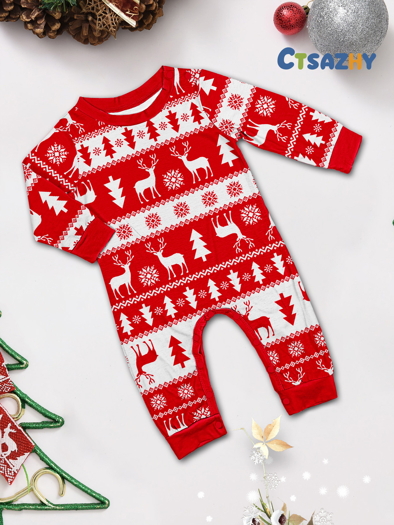 Red Christmas Tree & Reindeer Fair Isle Family Pajamas