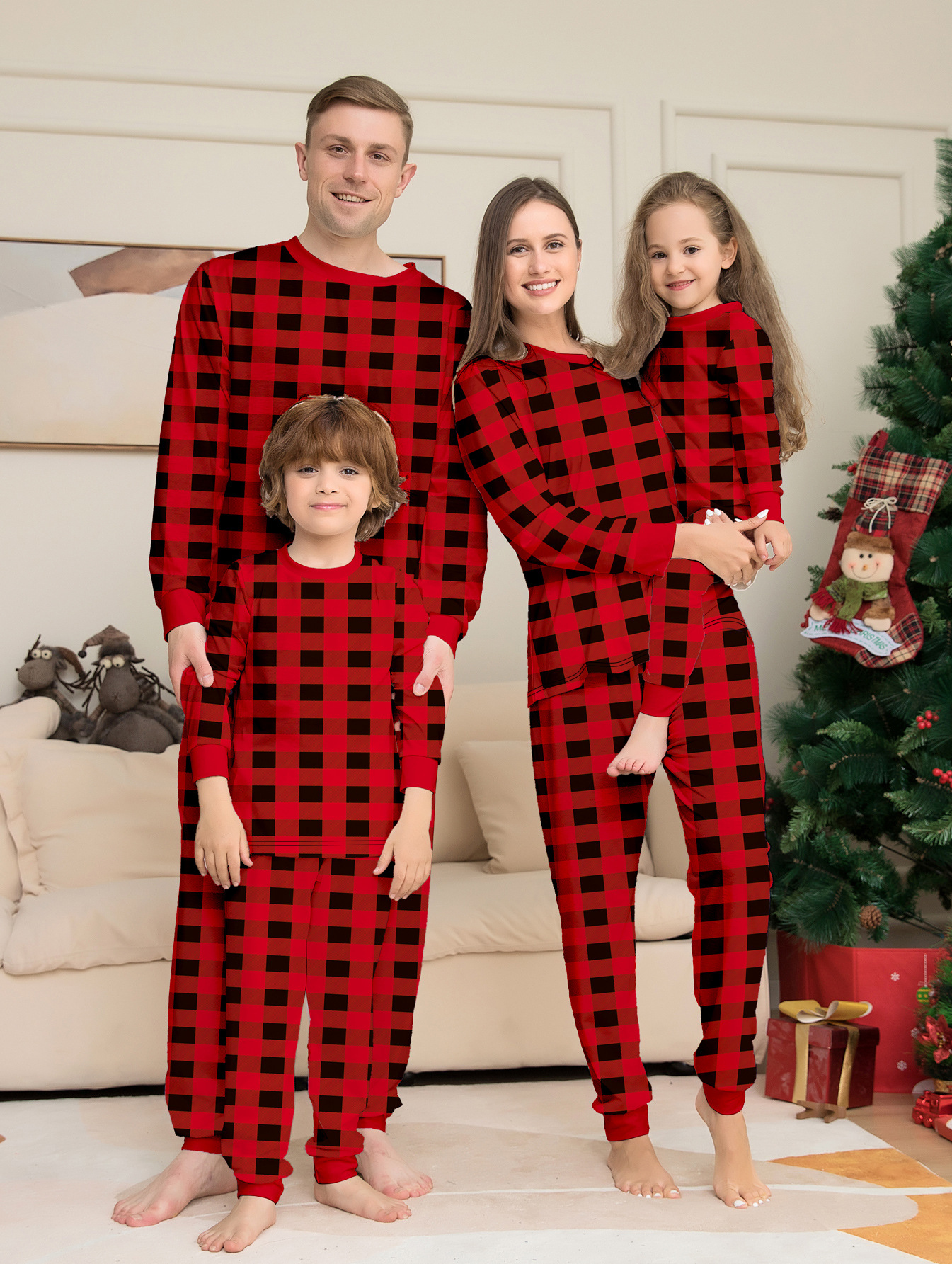 Red‑Black Buffalo Plaid Family Matching Pajamas
