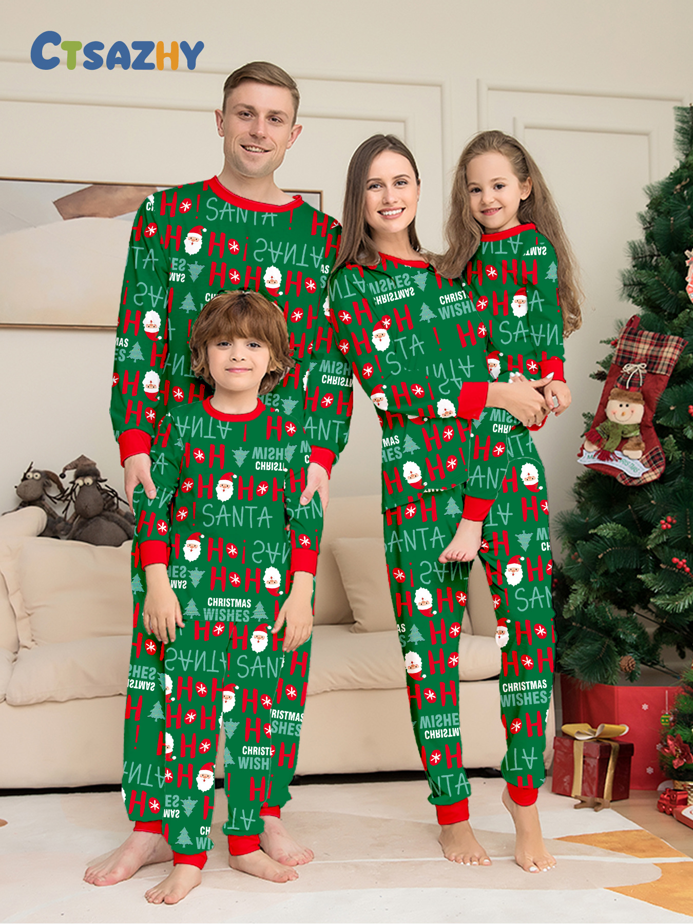 Green Santa Letter Full‑Print Family Matching Pajamas