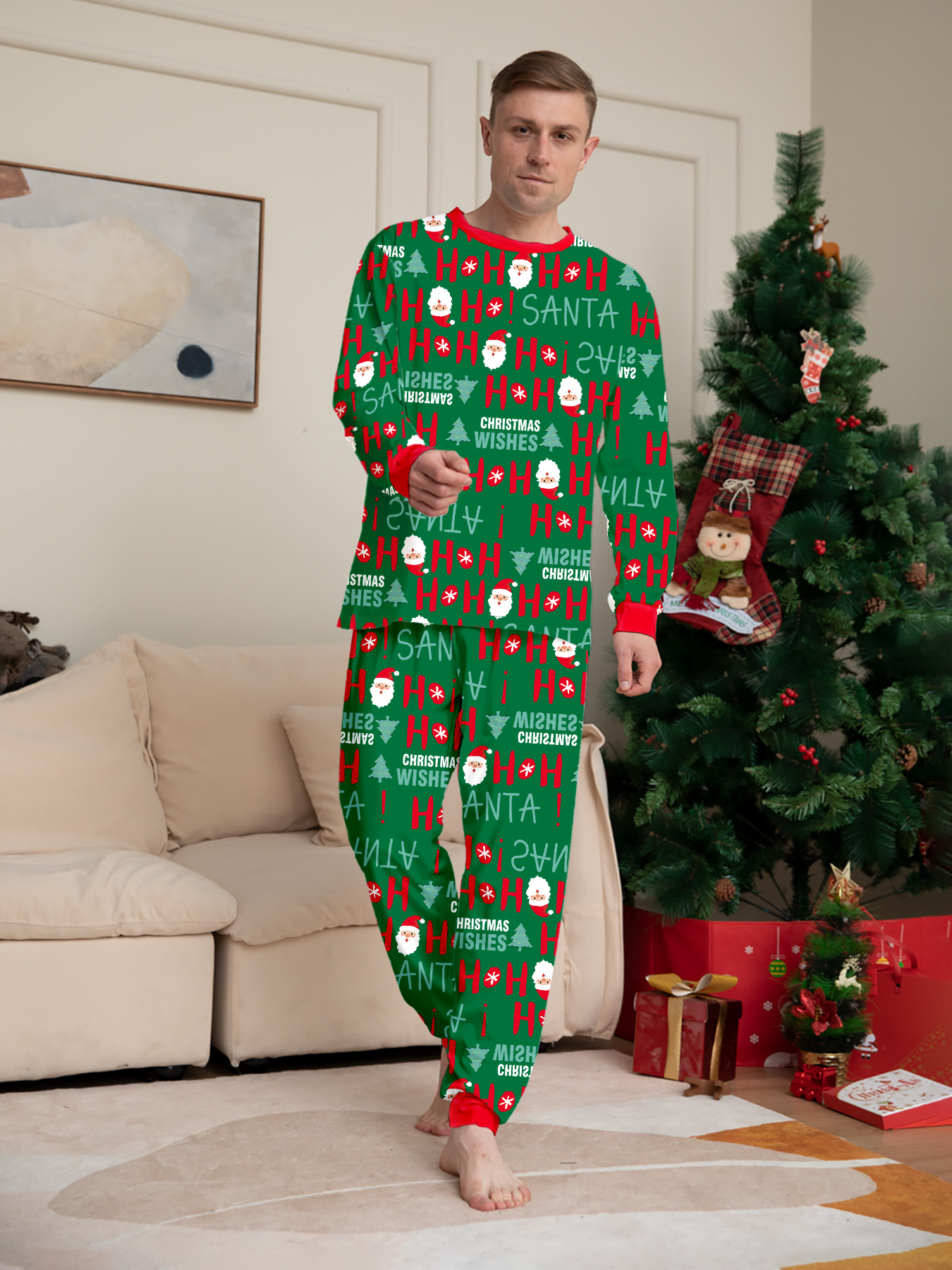 Green Santa Letter Full‑Print Family Matching Pajamas