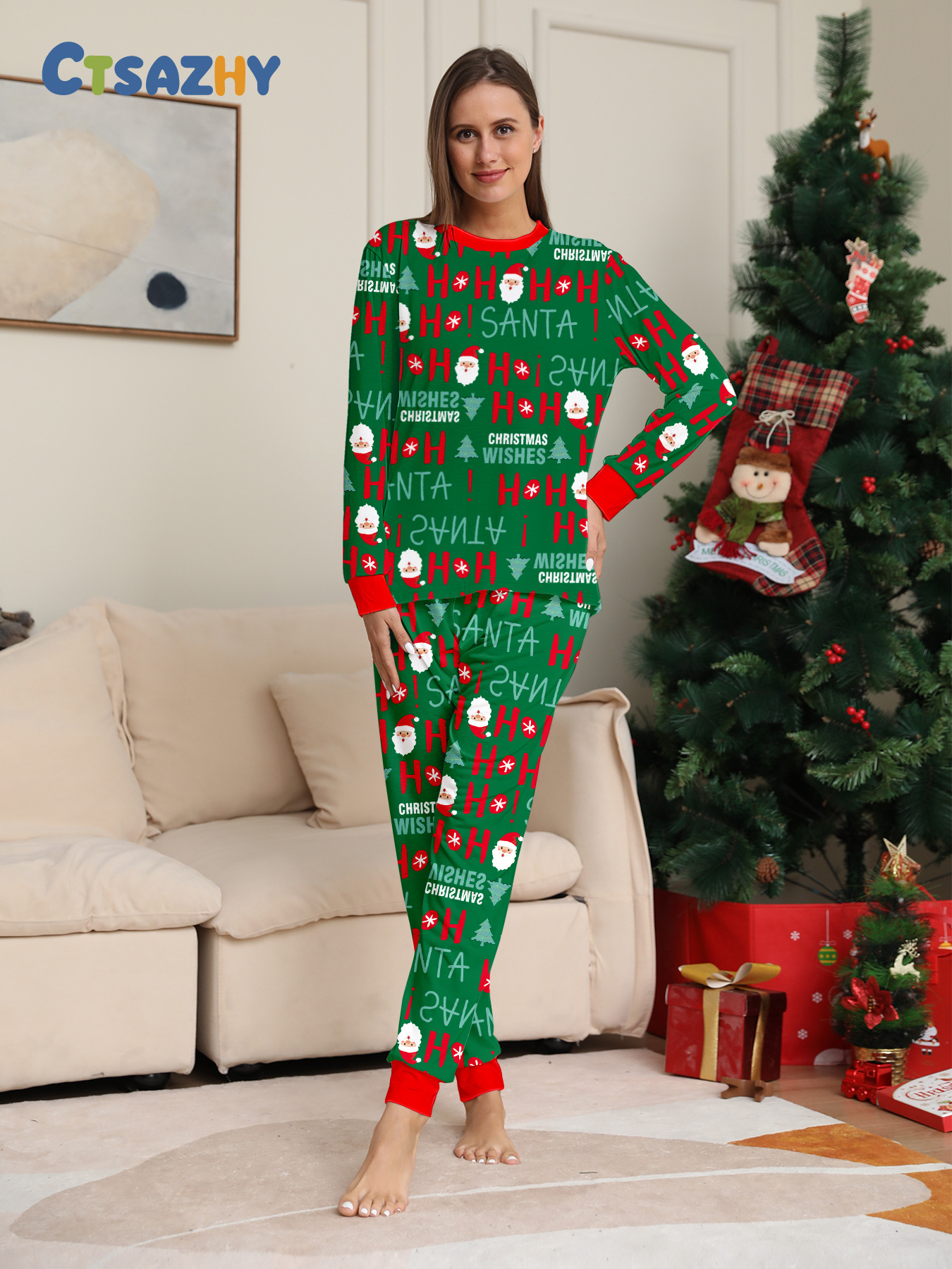 Green Santa Letter Full‑Print Family Matching Pajamas