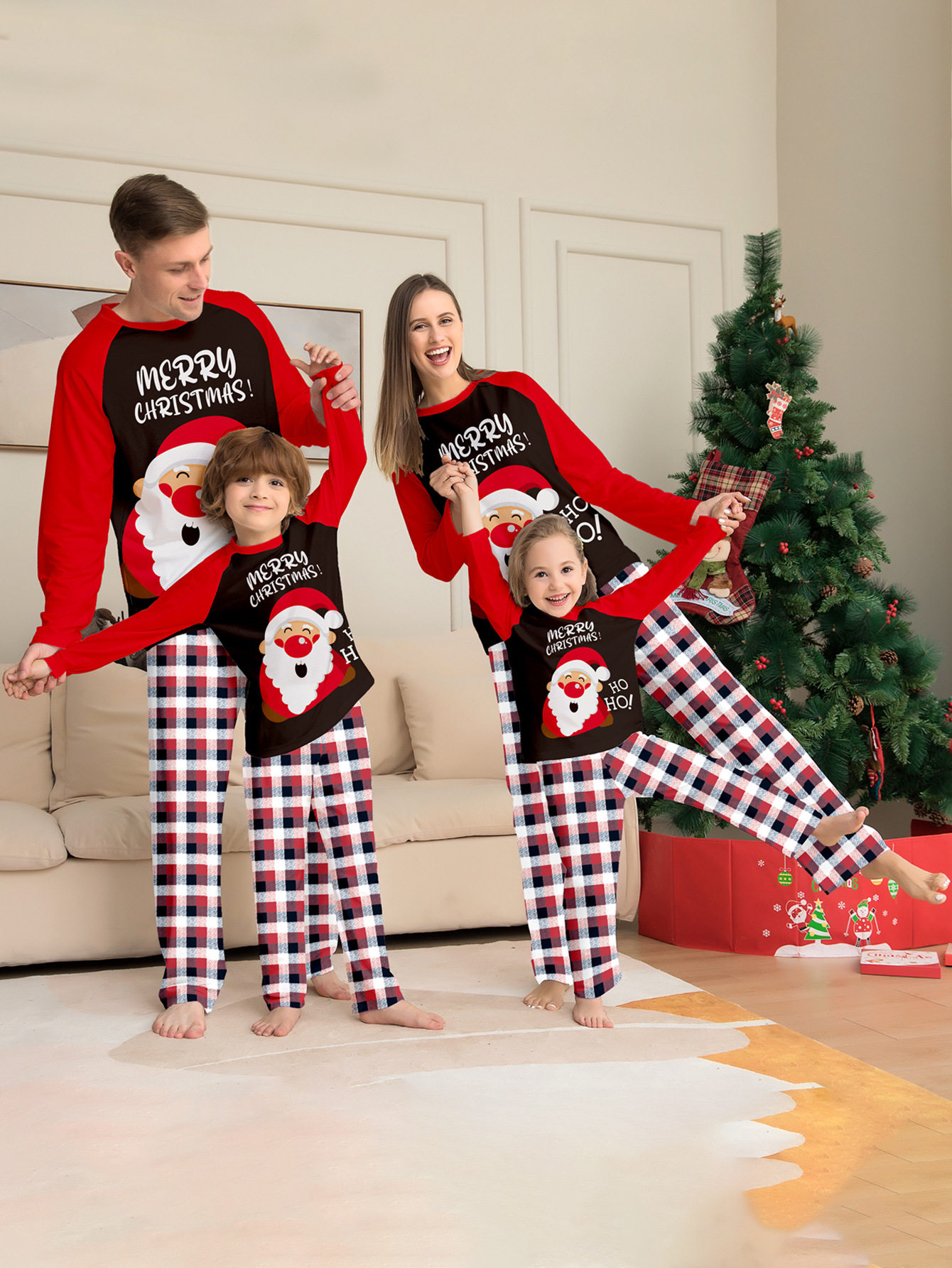 Raglan Santa Buffalo Plaid Family Matching Pajamas