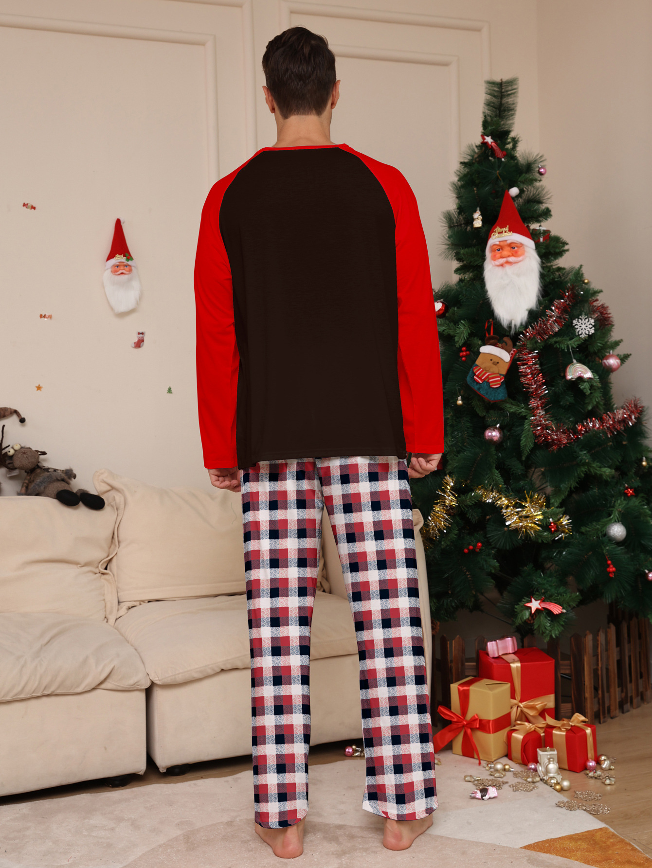 Raglan Santa Buffalo Plaid Family Matching Pajamas
