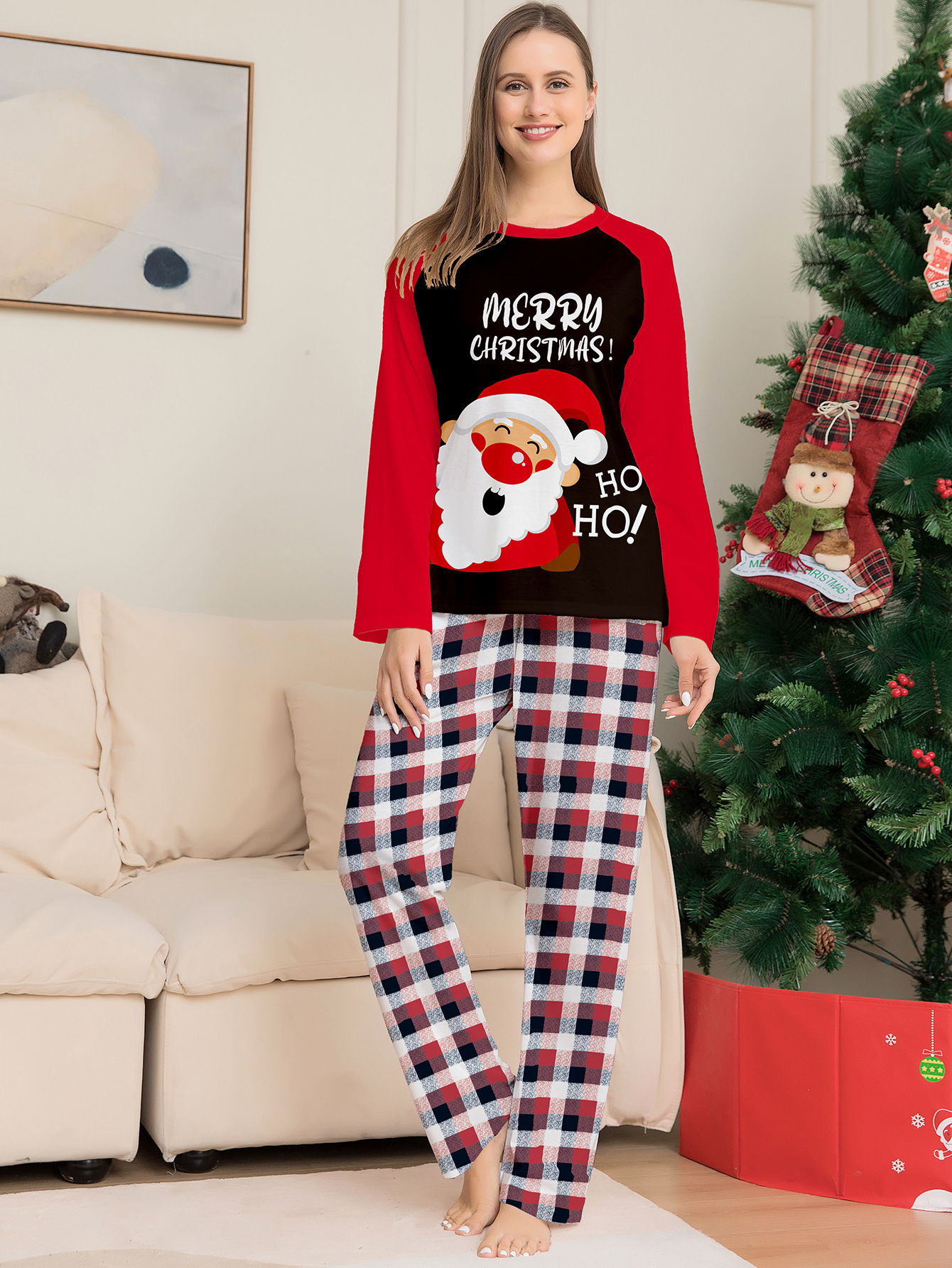 Raglan Santa Buffalo Plaid Family Matching Pajamas