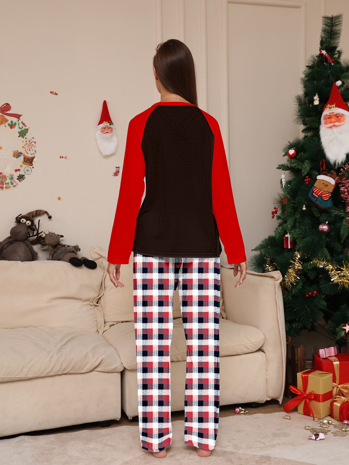 Raglan Santa Buffalo Plaid Family Matching Pajamas
