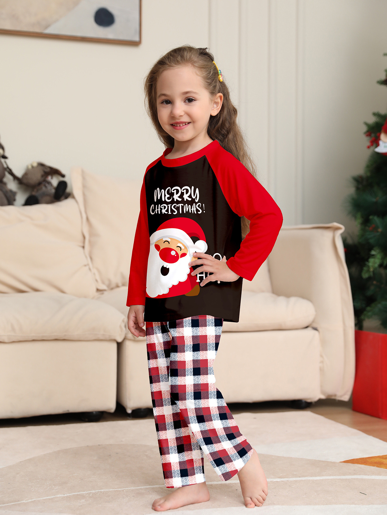 Raglan Santa Buffalo Plaid Family Matching Pajamas