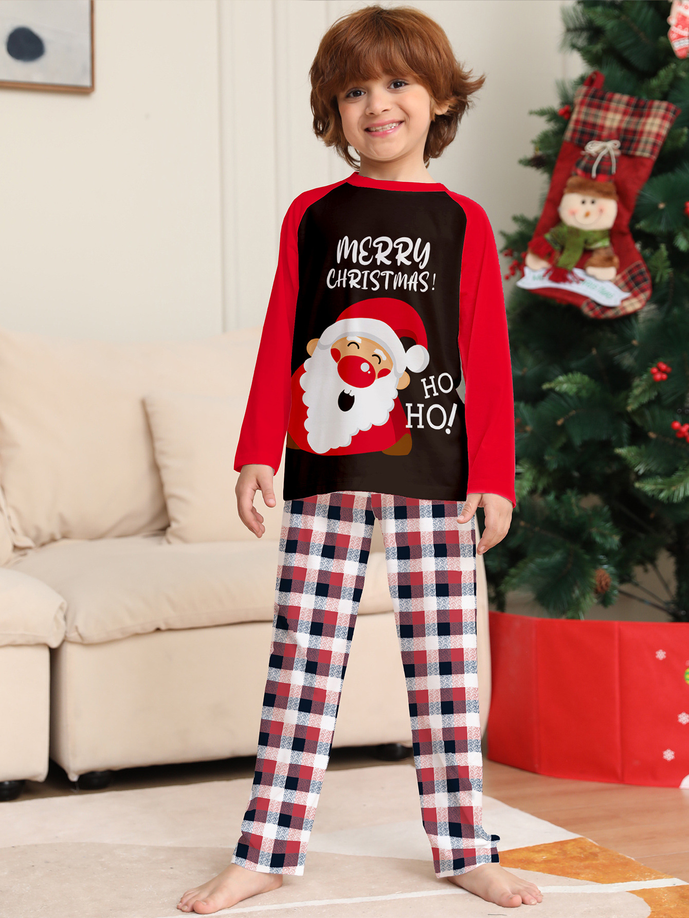 Raglan Santa Buffalo Plaid Family Matching Pajamas