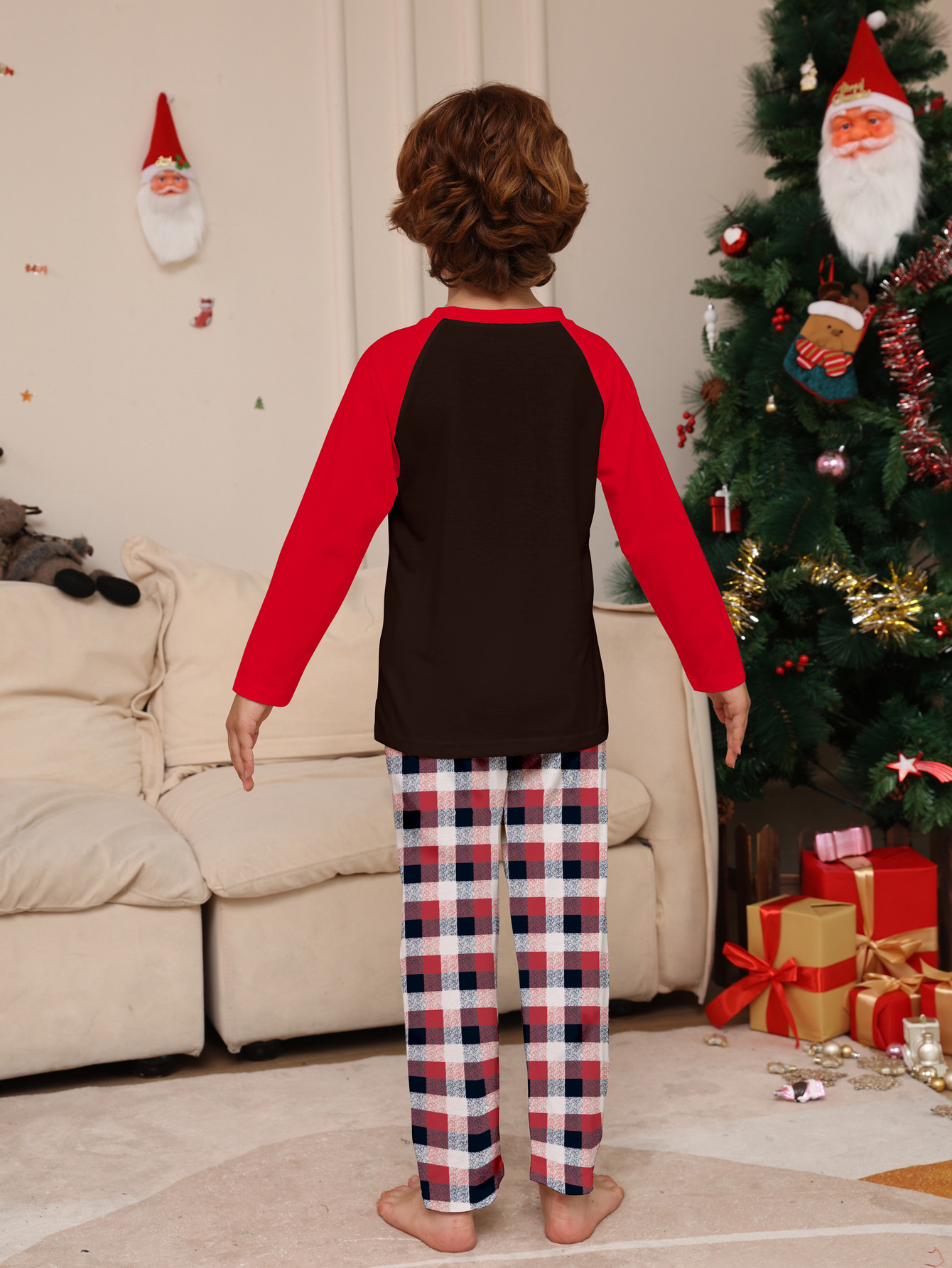 Raglan Santa Buffalo Plaid Family Matching Pajamas