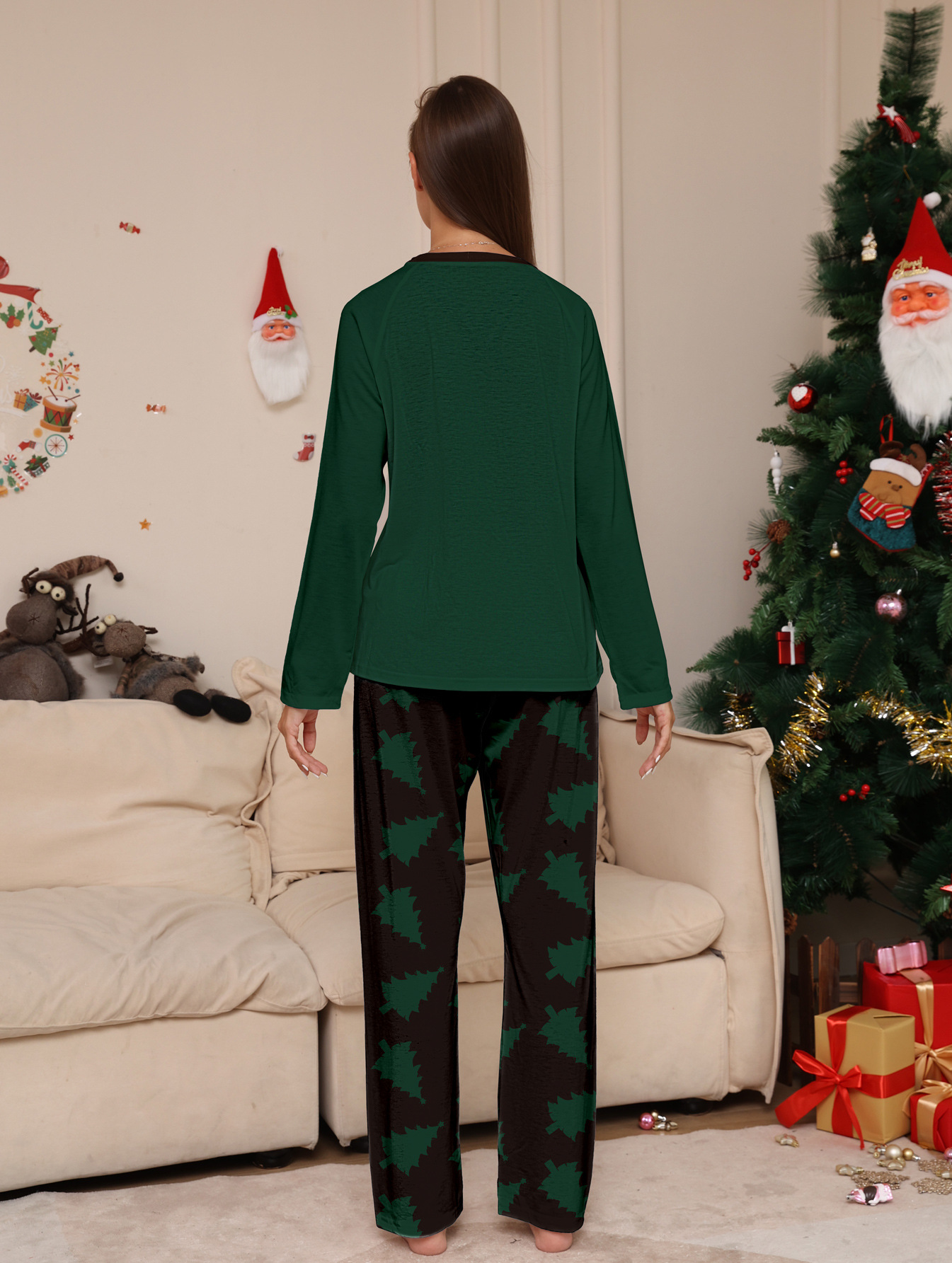 Dark‑Green Christmas Tree Full‑Print Family Matching Pajamas