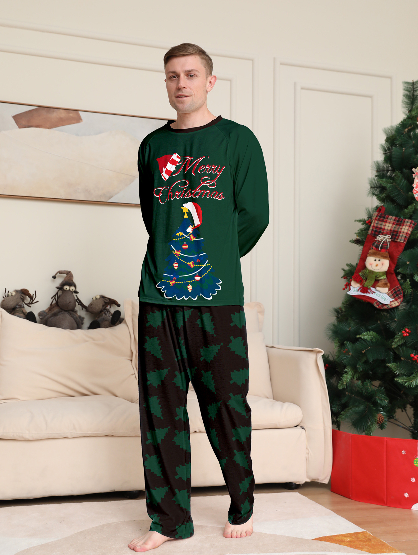 Dark‑Green Christmas Tree Full‑Print Family Matching Pajamas