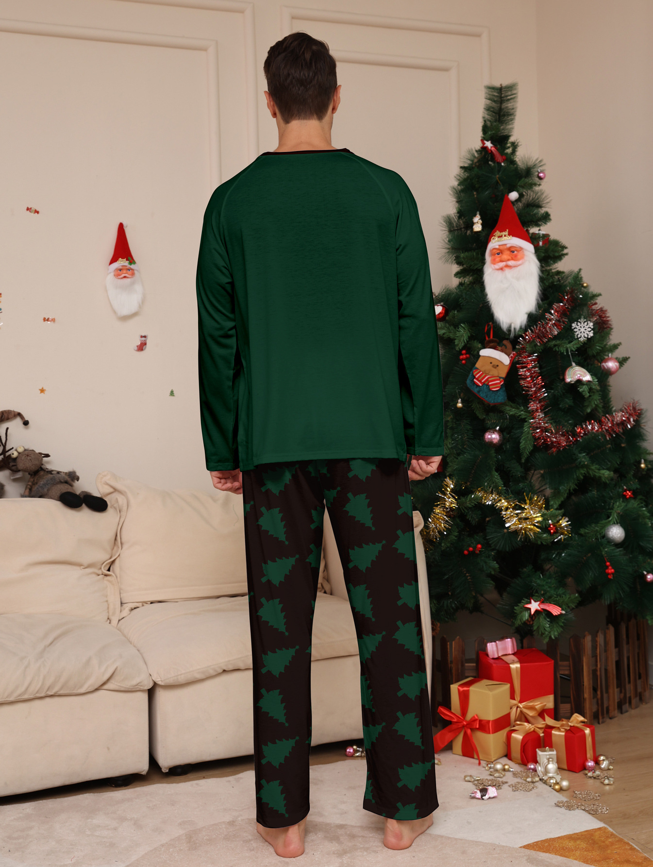 Dark‑Green Christmas Tree Full‑Print Family Matching Pajamas