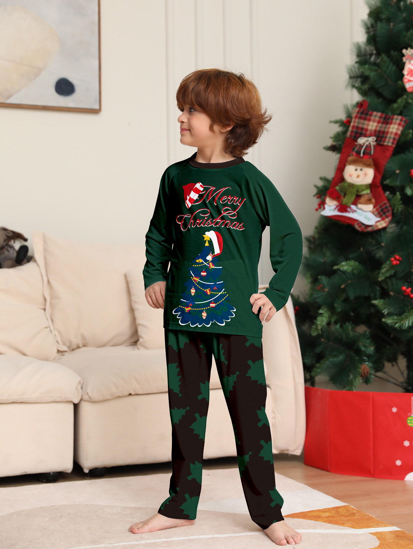 Dark‑Green Christmas Tree Full‑Print Family Matching Pajamas