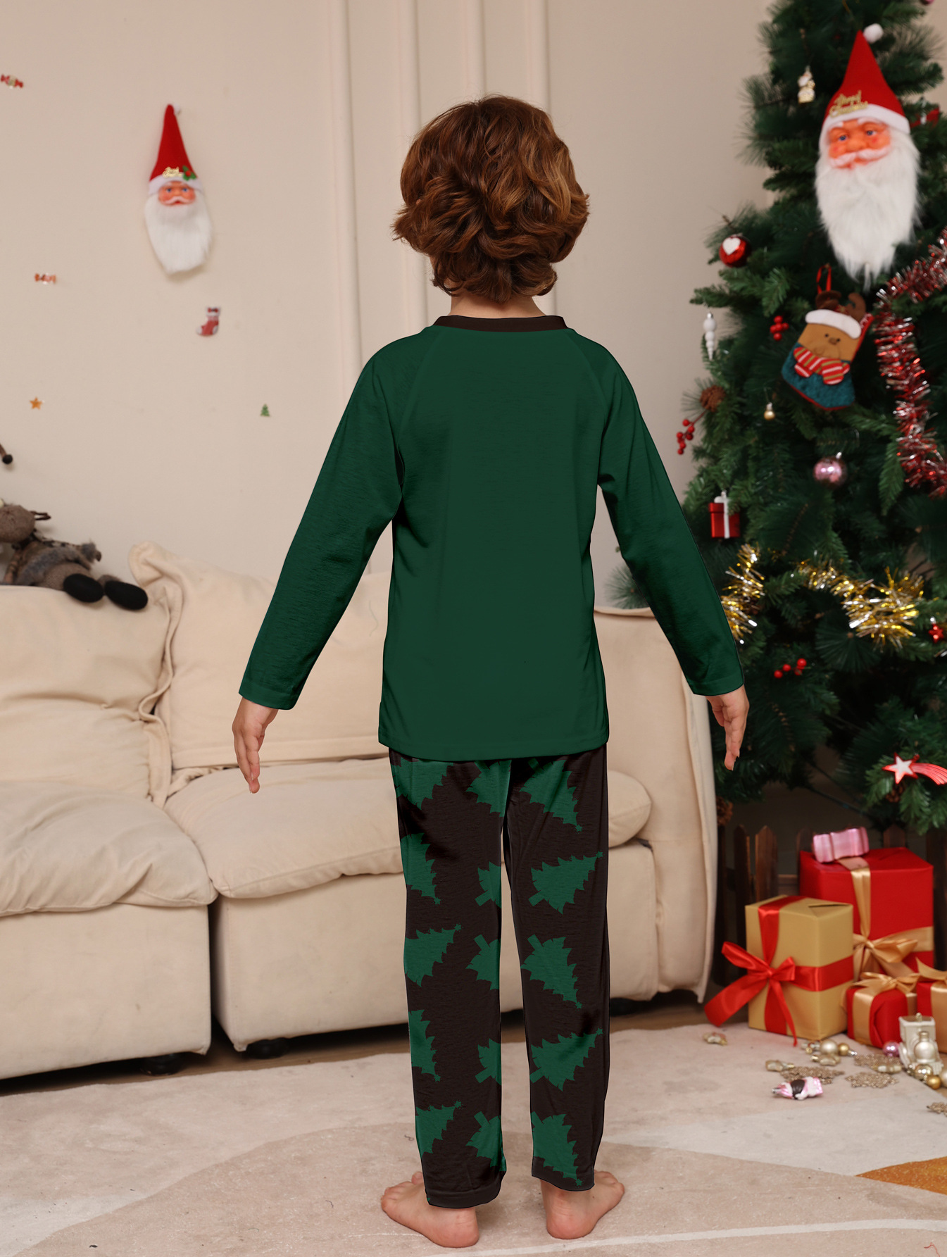 Dark‑Green Christmas Tree Full‑Print Family Matching Pajamas