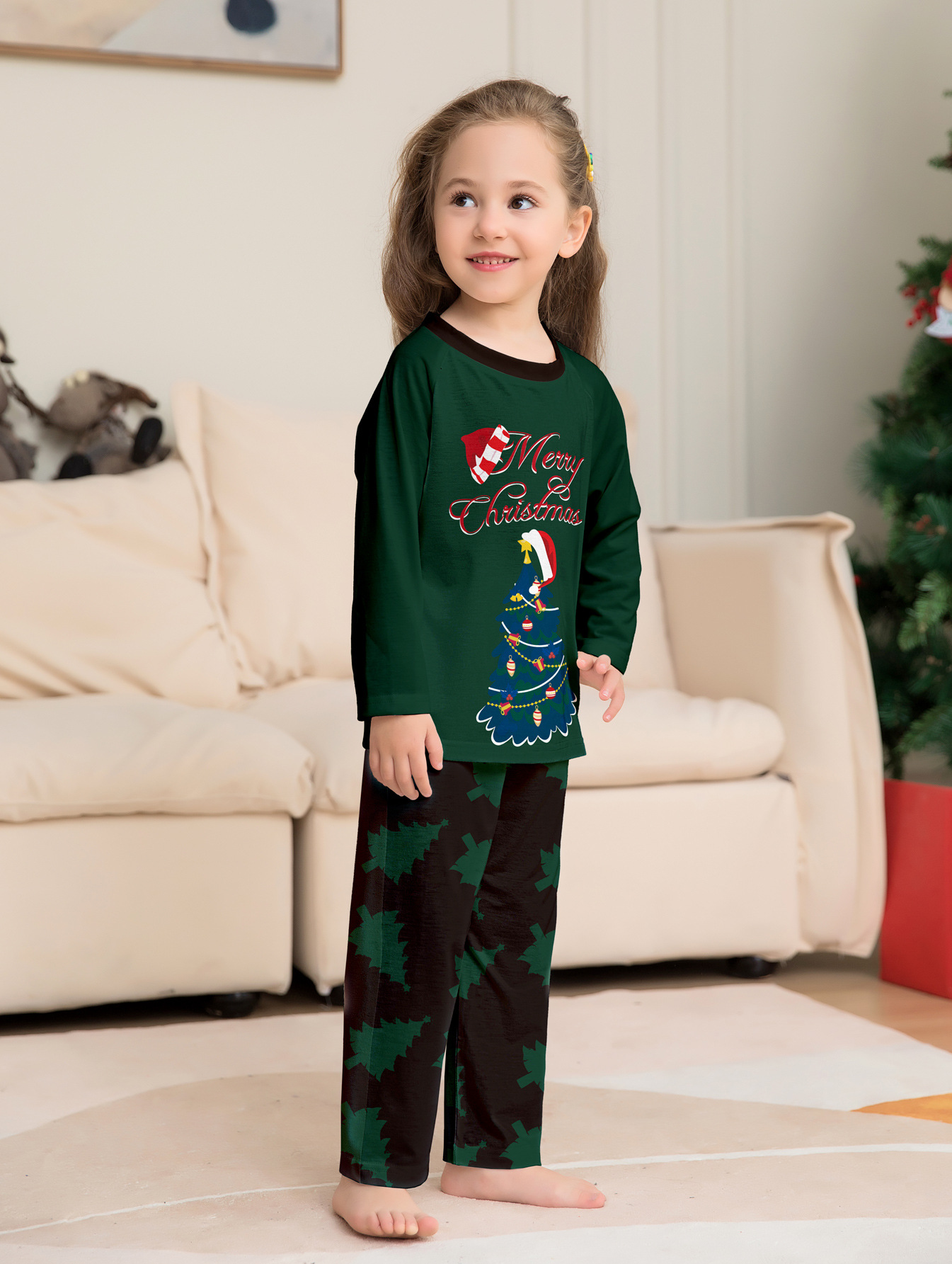 Dark‑Green Christmas Tree Full‑Print Family Matching Pajamas