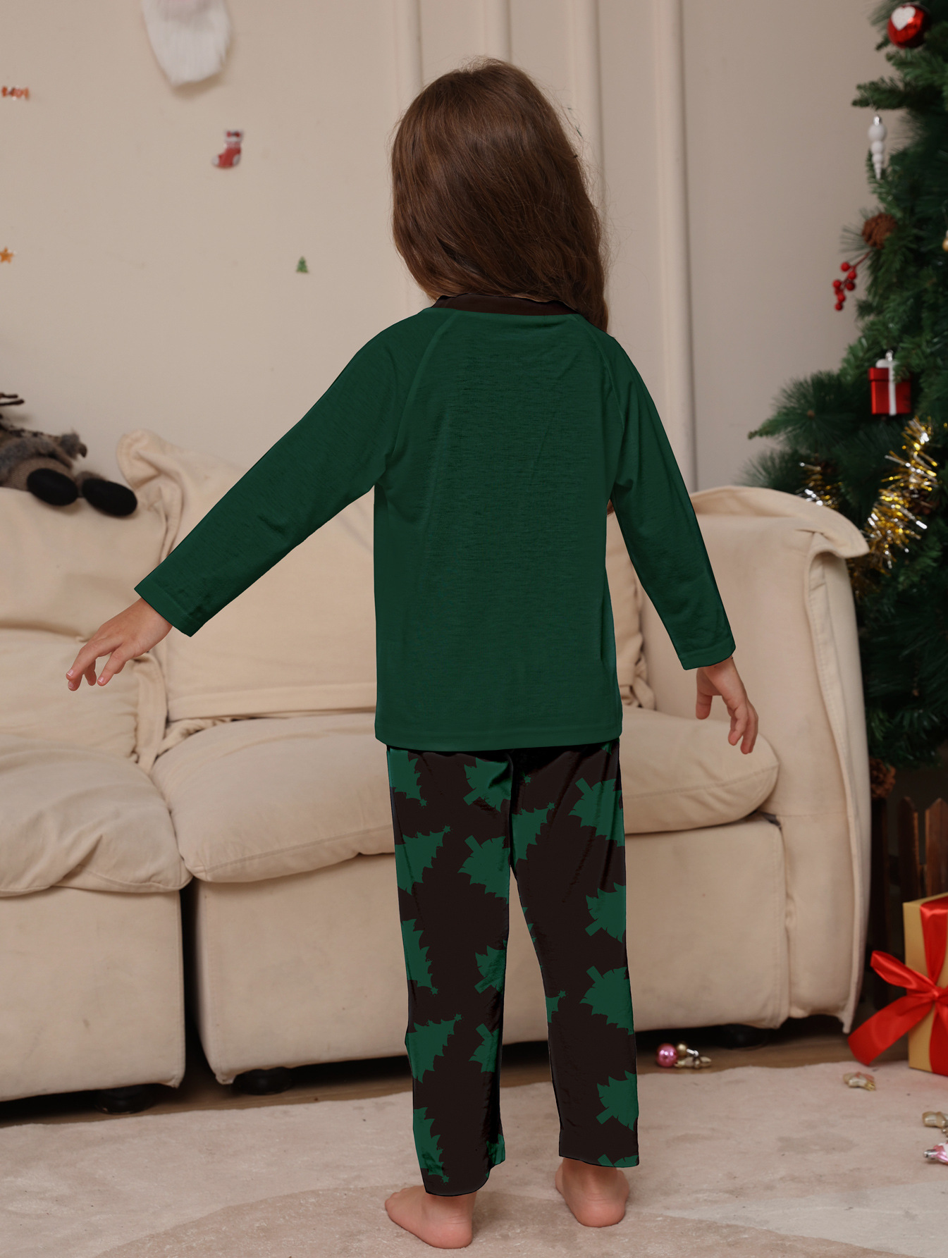 Dark‑Green Christmas Tree Full‑Print Family Matching Pajamas