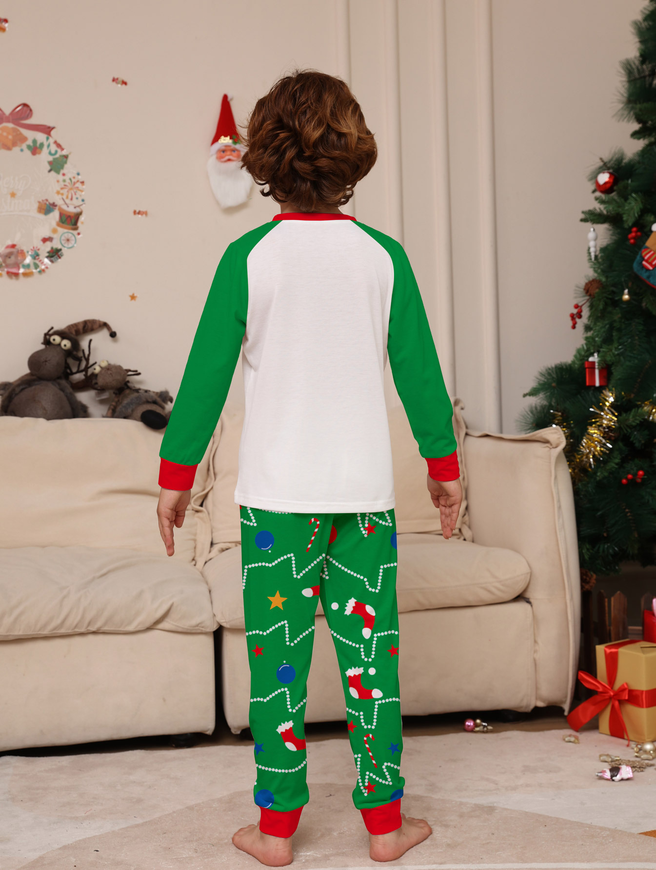 Raglan Color‑Block Christmas Tree Family Matching Pajamas