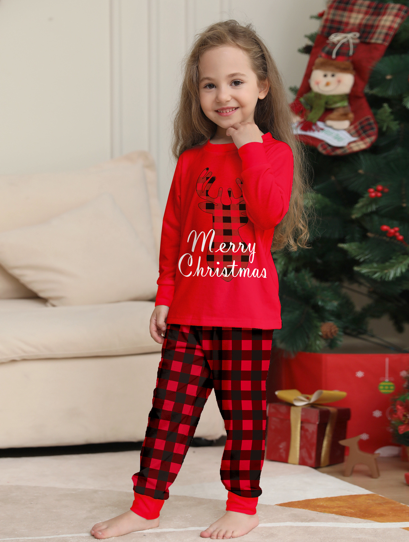 Red Buffalo‑Plaid Reindeer Letter Family Matching Pajamas